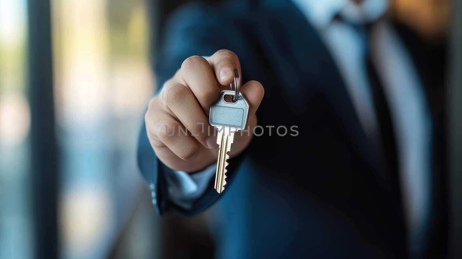 Businessman Holding Keys, Real Estate, Mortgage, and Investment Concept