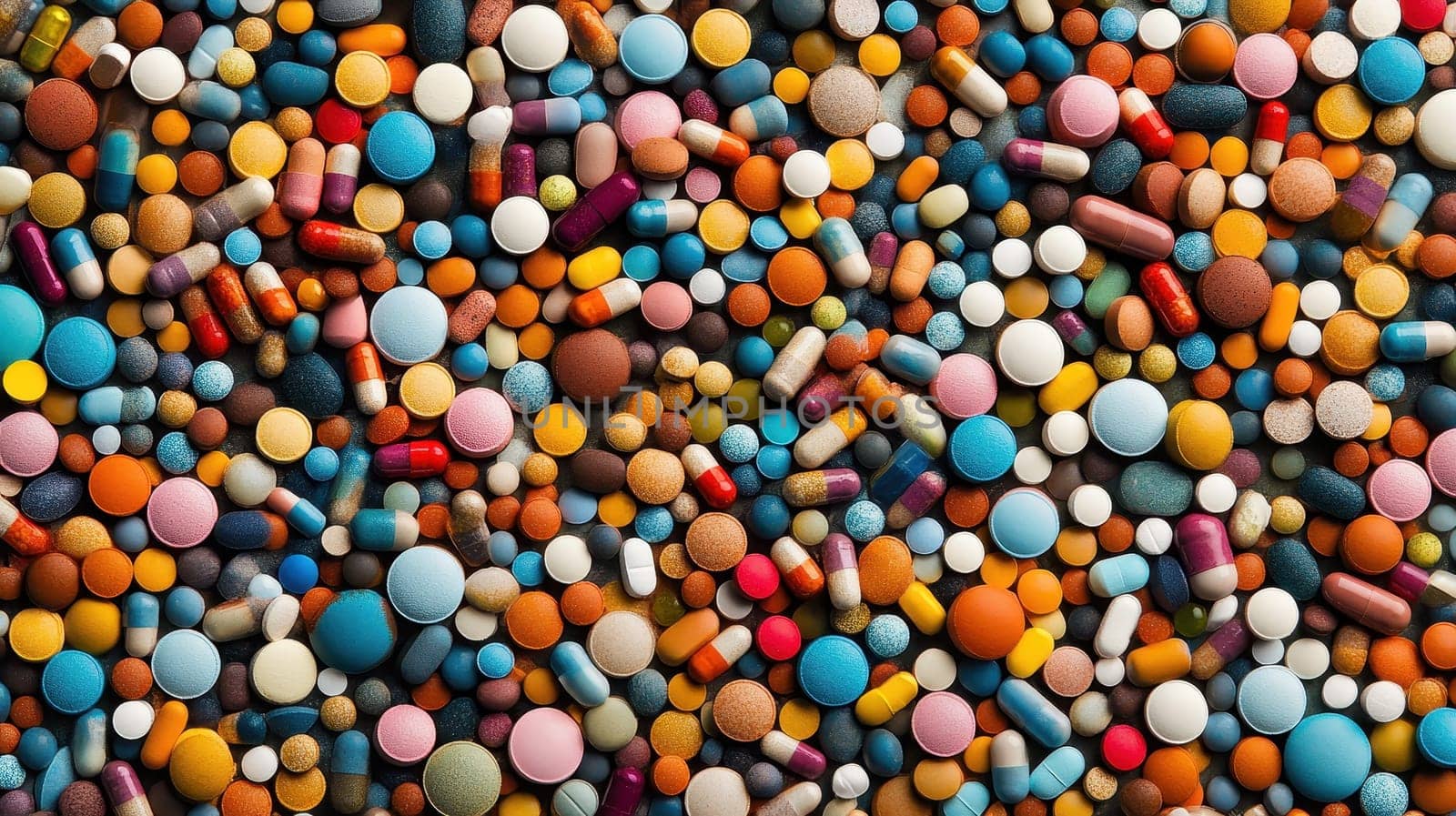 Colorful Pills and Capsules Background, Medicine, Pharmacy, and Healthcare Concept