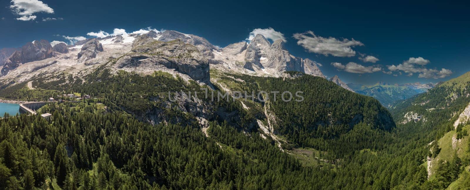 Wide panorama to the Marmolada Massif, Dolomiti, Italy