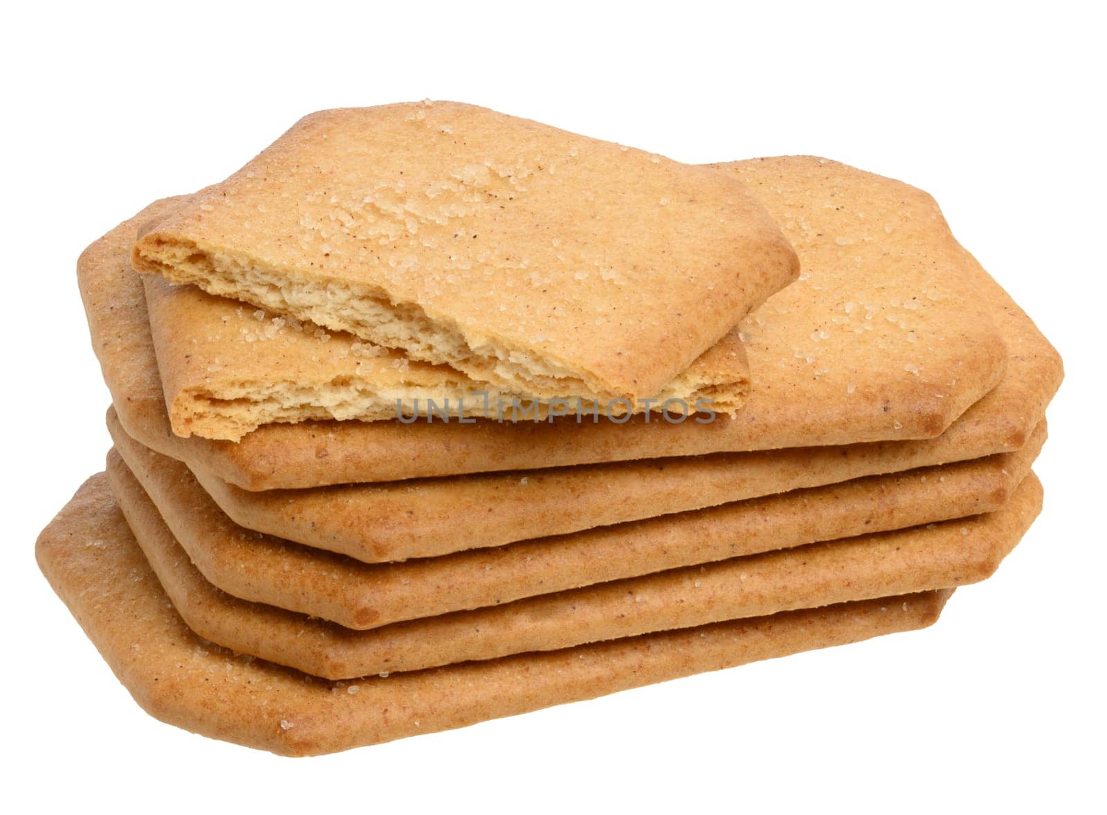 Rectangular baked cookies sprinkled with sugar on isolated background, stack
