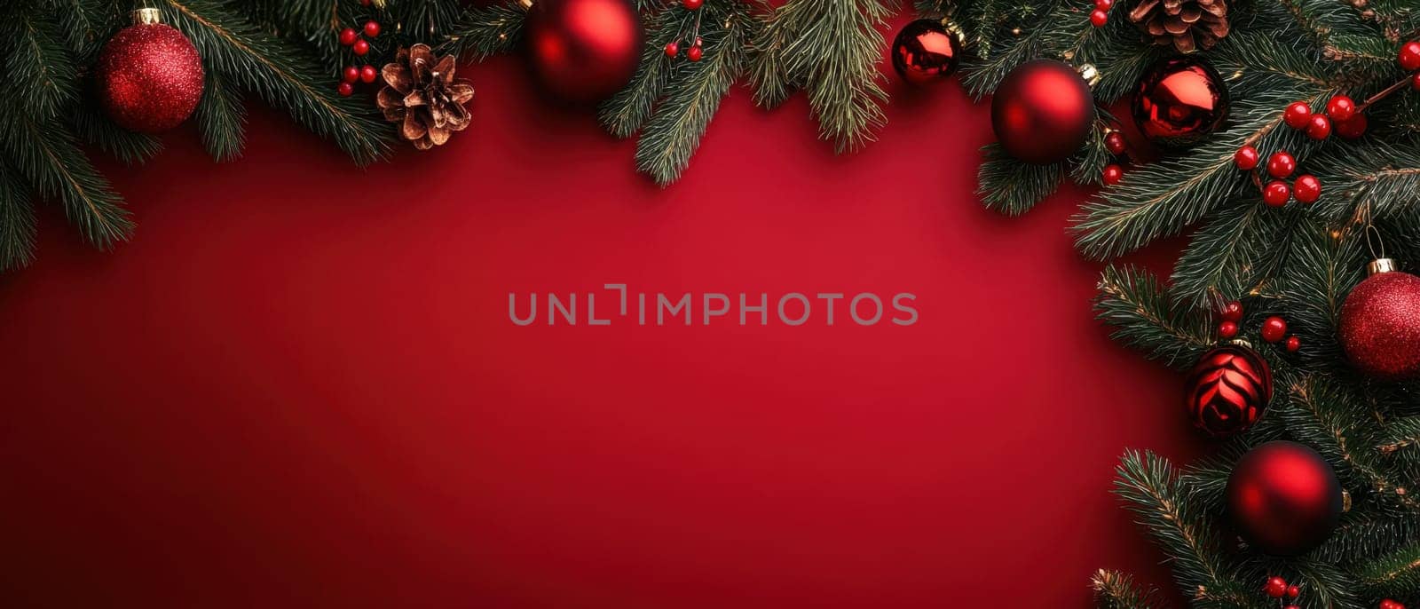 Bright red ornaments and pine branches create a warm holiday ambiance perfect for celebrating the Christmas season at home.