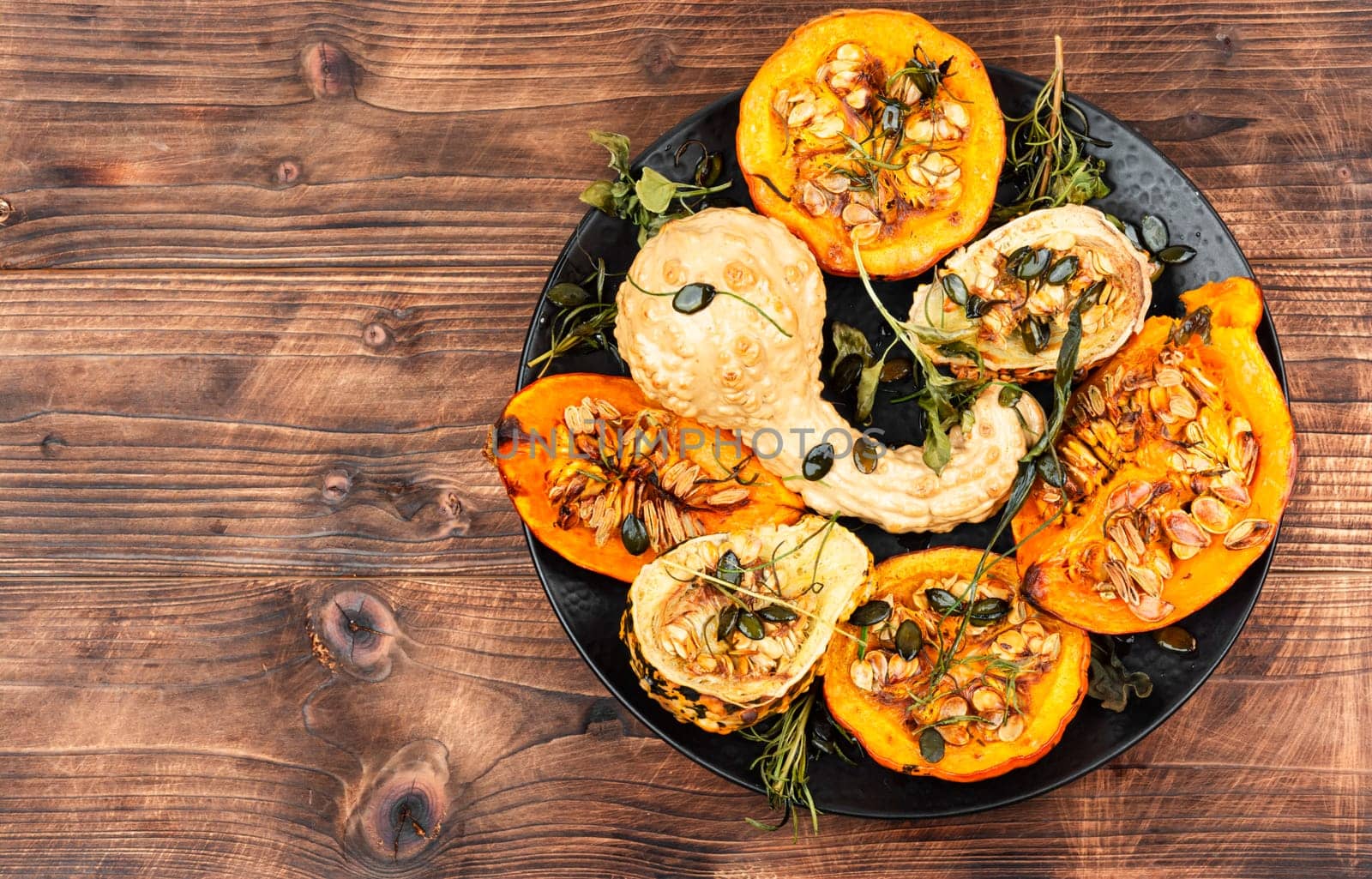 Freshly baked and juicy of pumpkin. Homemade roasted acorn squash