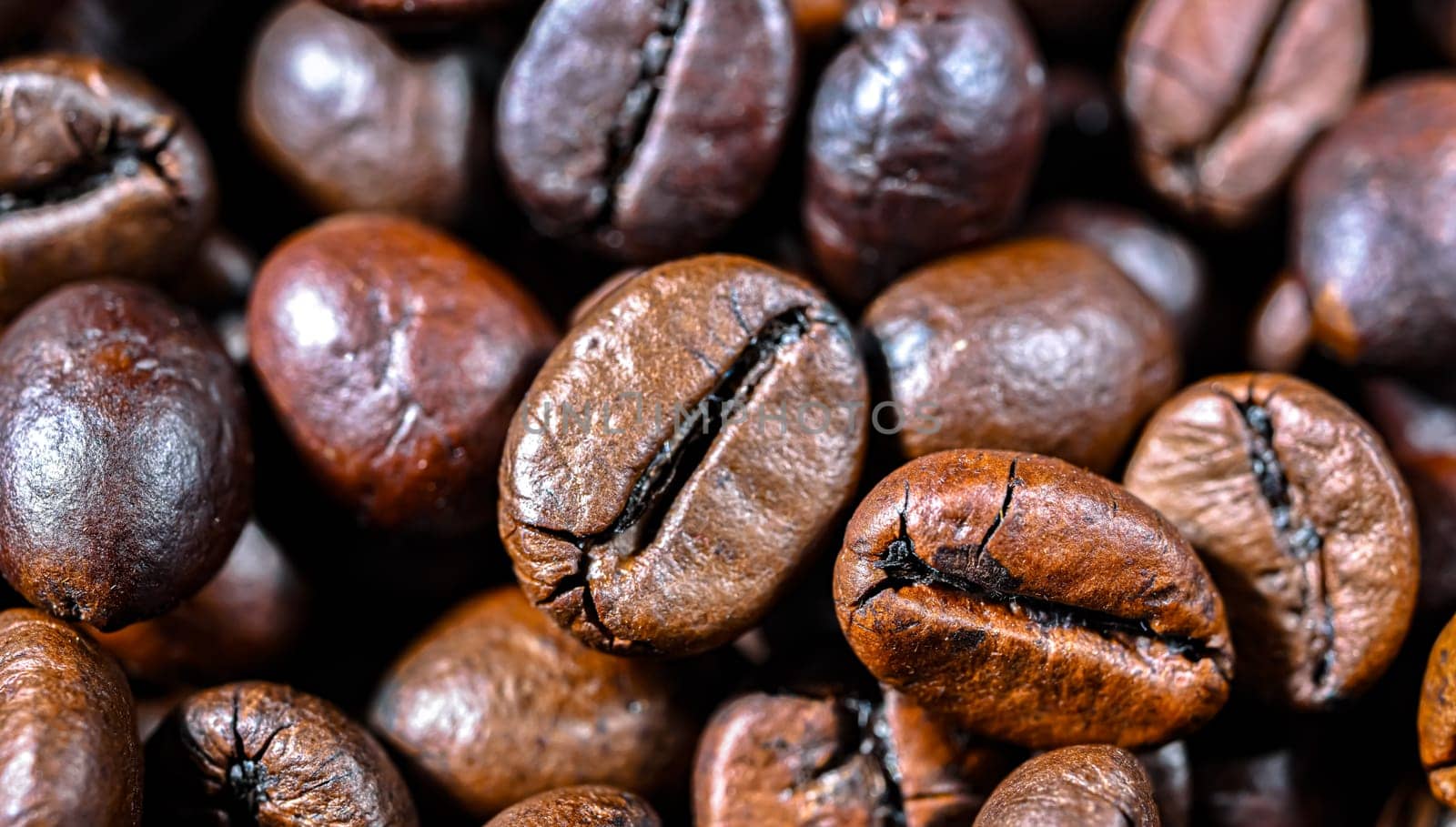 Close up of roasted coffee beans.
