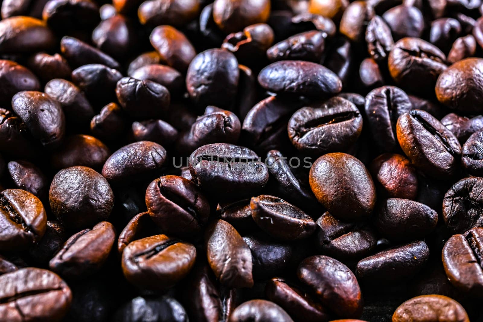 Close up of roasted coffee beans.