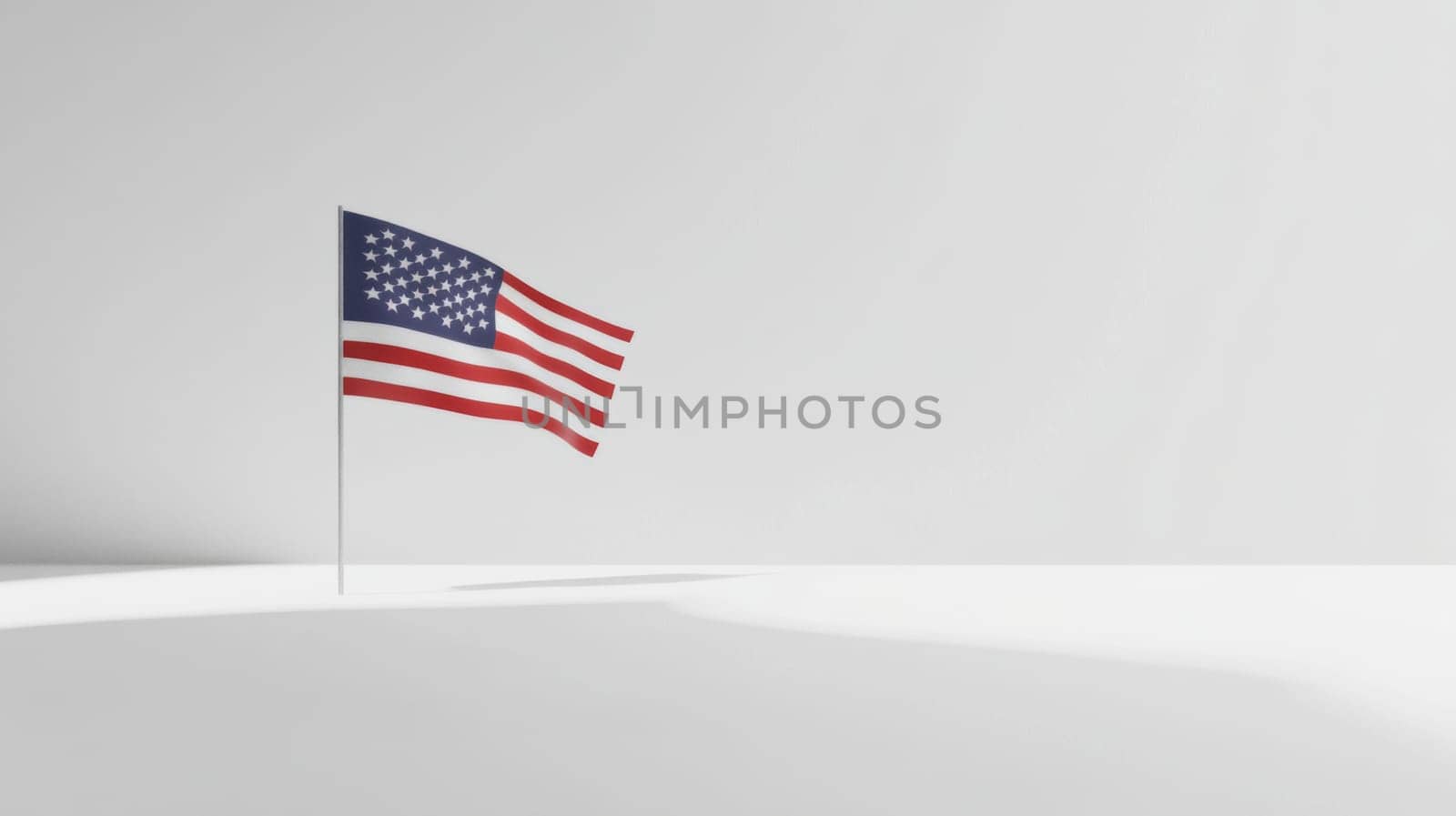 American flag standing on white background, patriotic concept, AI Generated