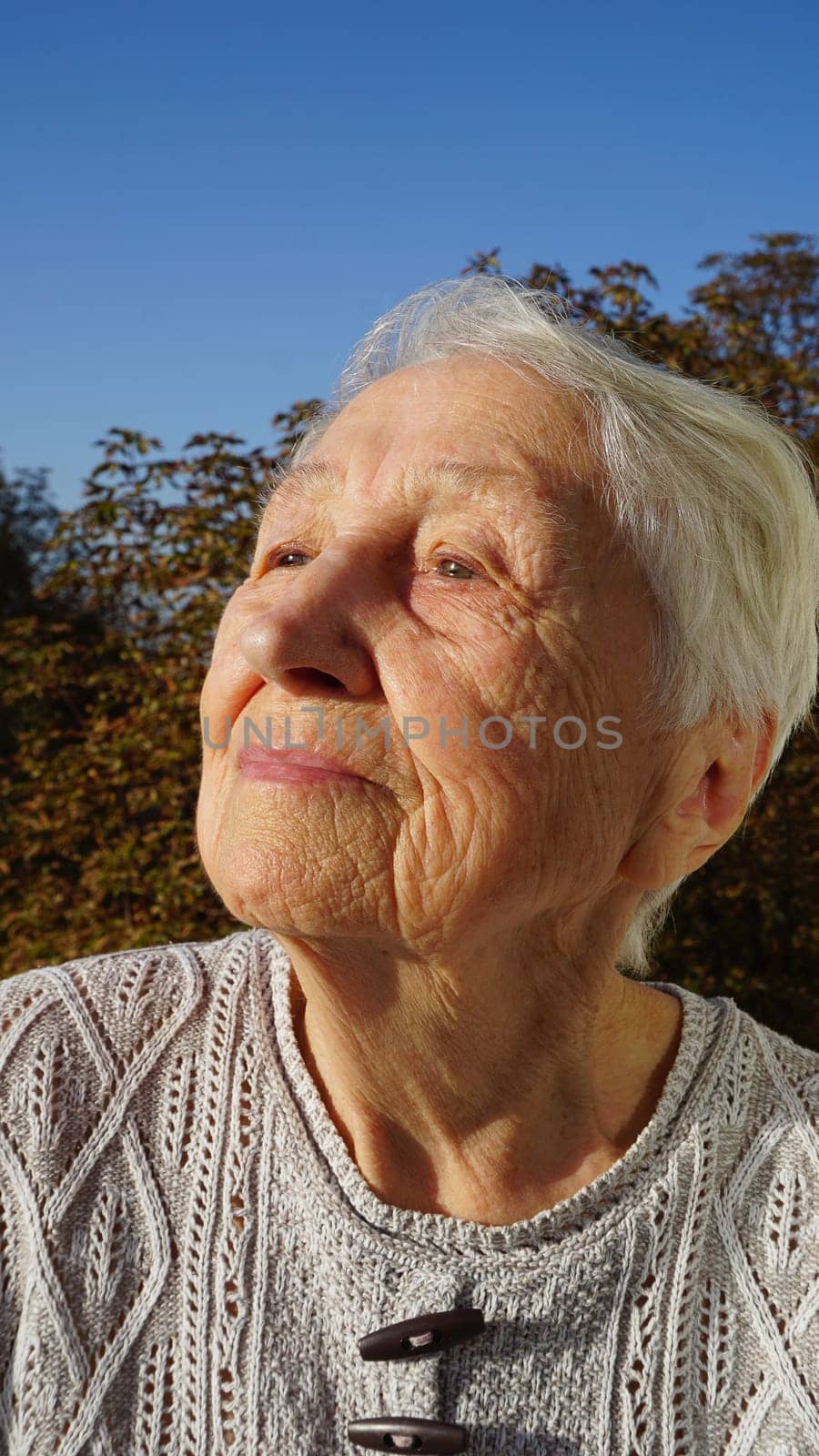 Portrait of beautiful senior woman posing in autumn park