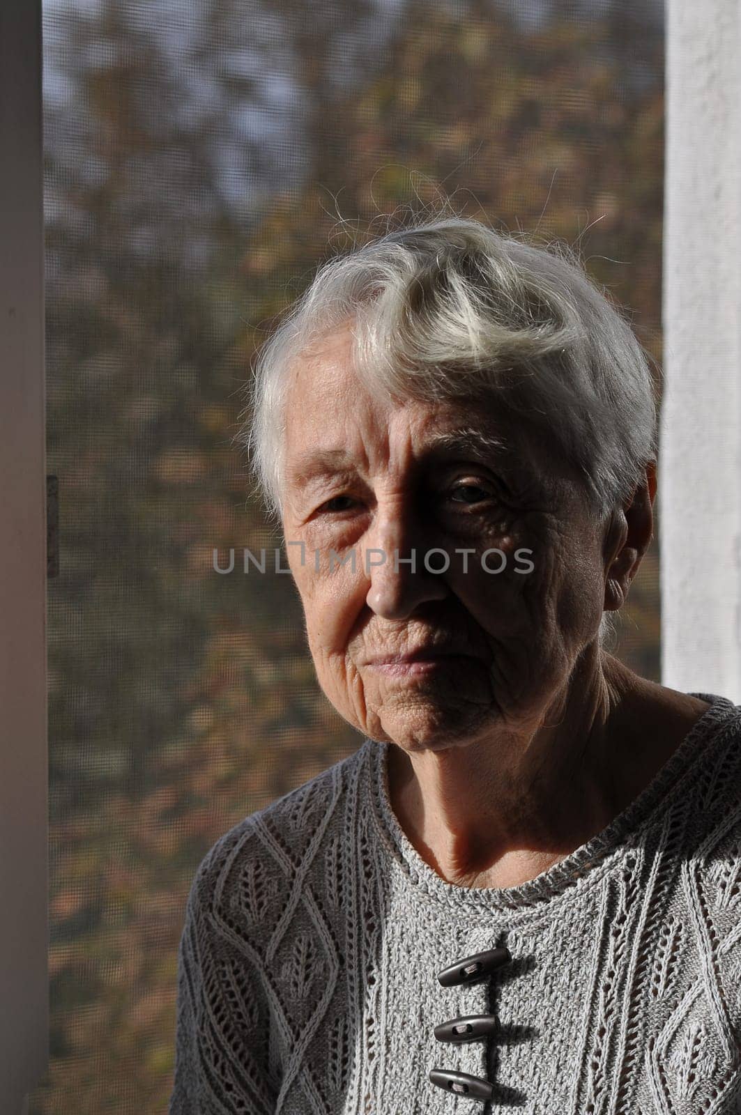 Head shot close up portrait of thoughtful senior woman worrying about personal health problems. Upset older female thinking of family troubles, feeling lonely, sitting at home.