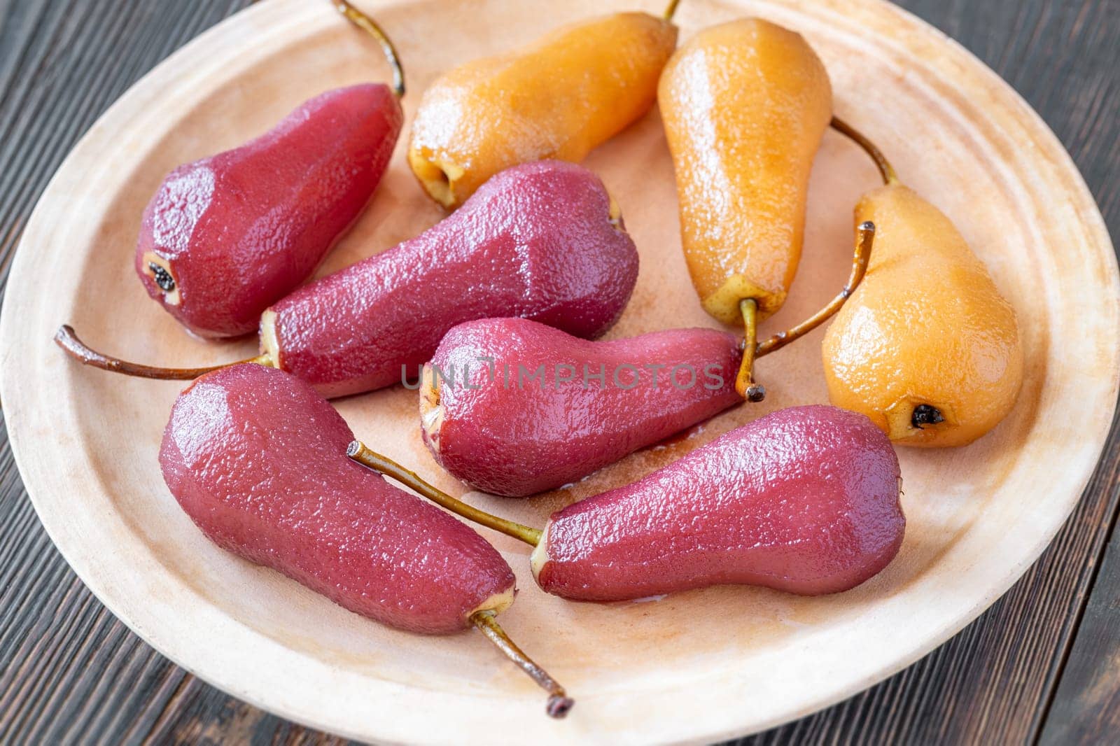 Red and white wine sweet poached pears