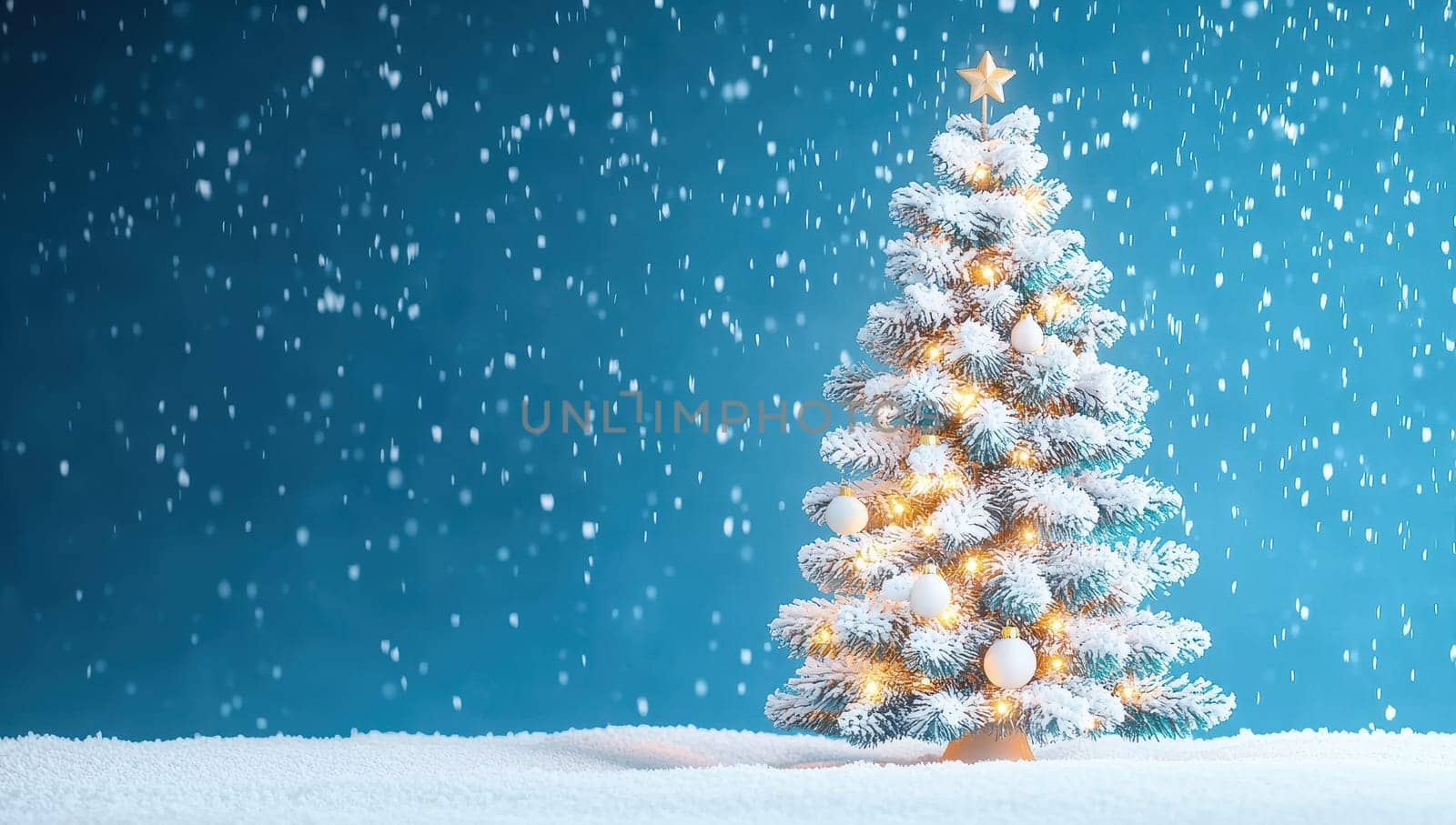 Sparkling Christmas Tree on Snowy Blue Background