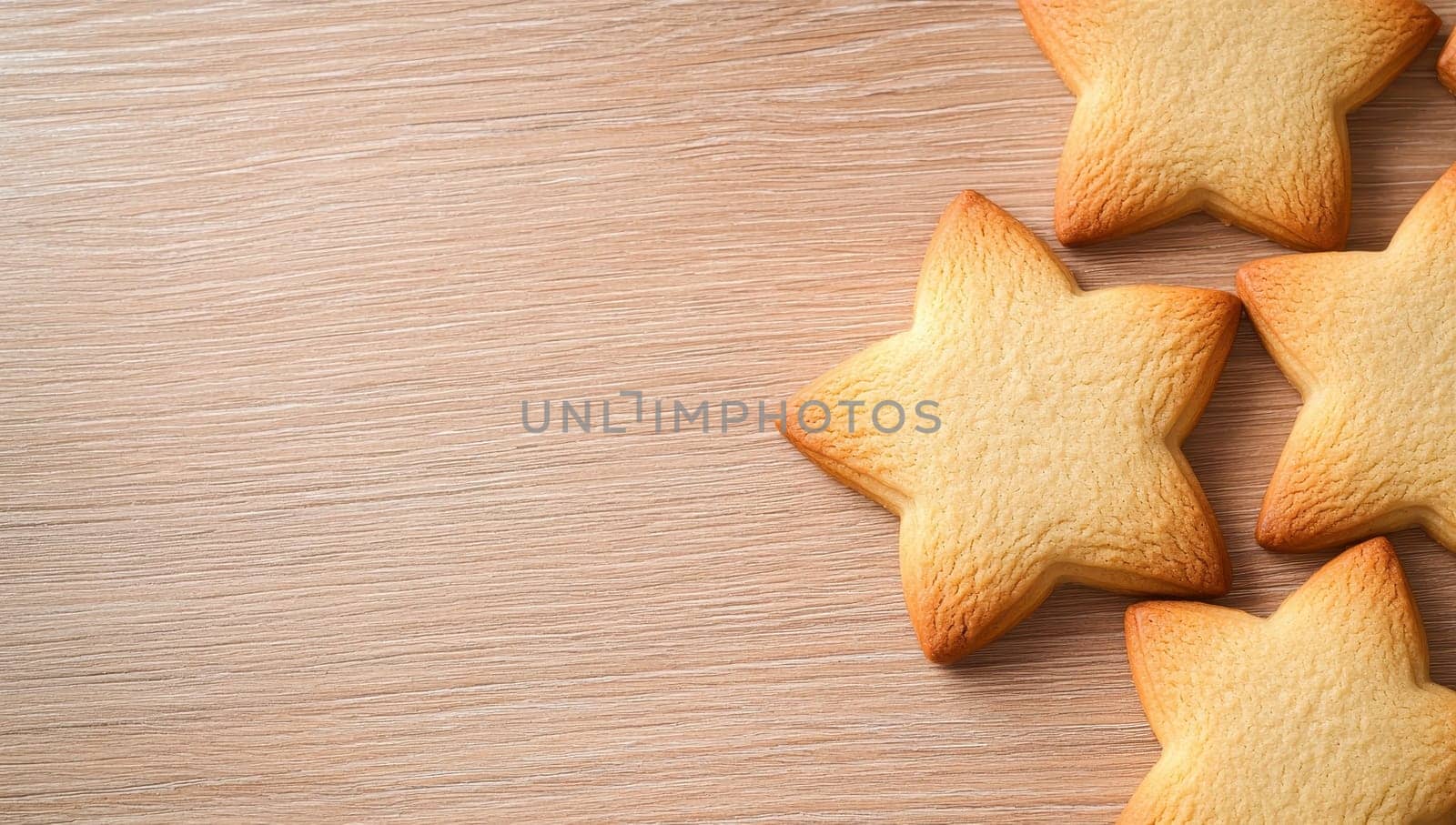 Star Shaped Cookies on Wooden Table, Christmas Baking Background