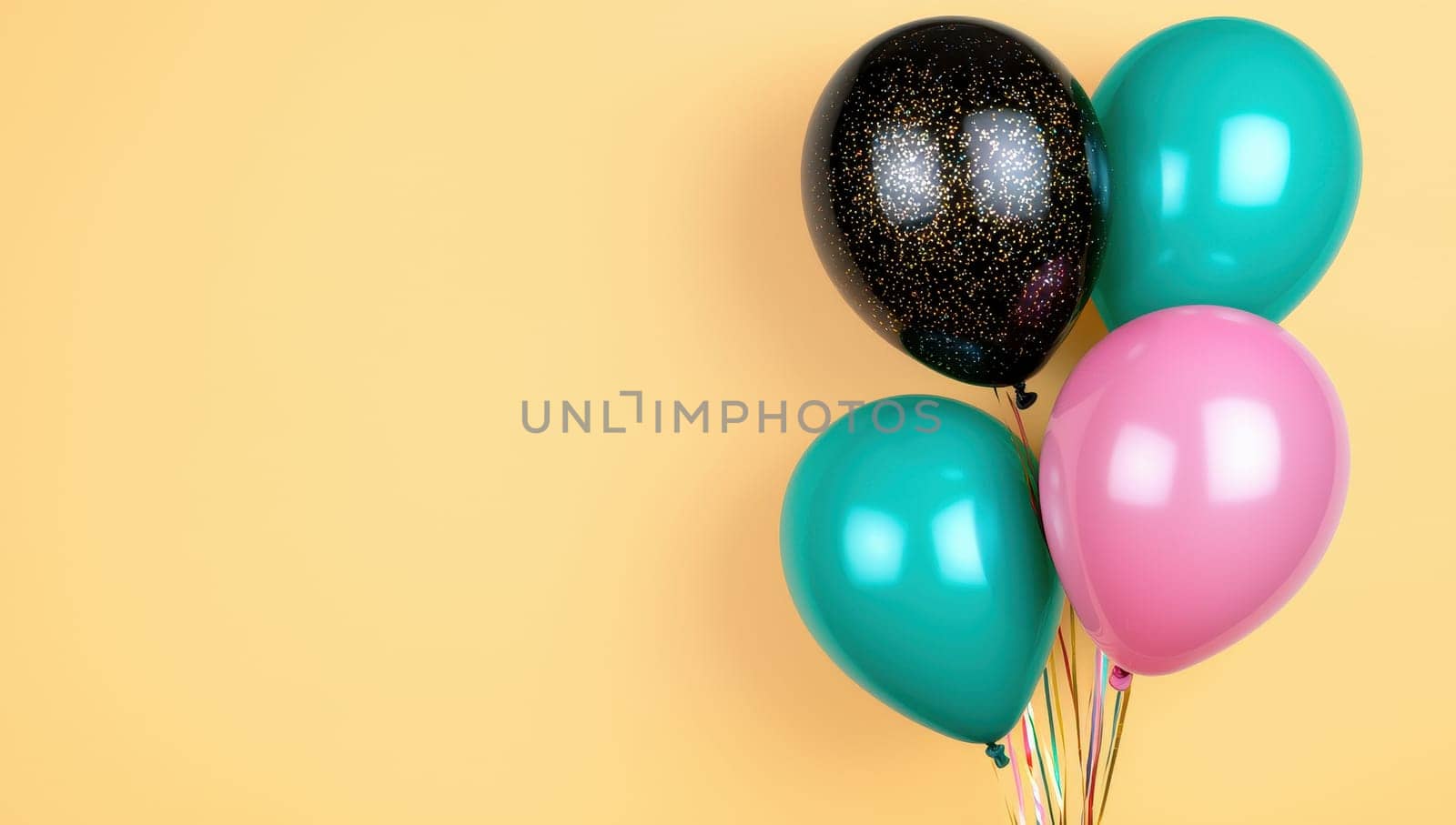 Colorful Balloons on Yellow Background, Celebration, Party, Birthday Concept