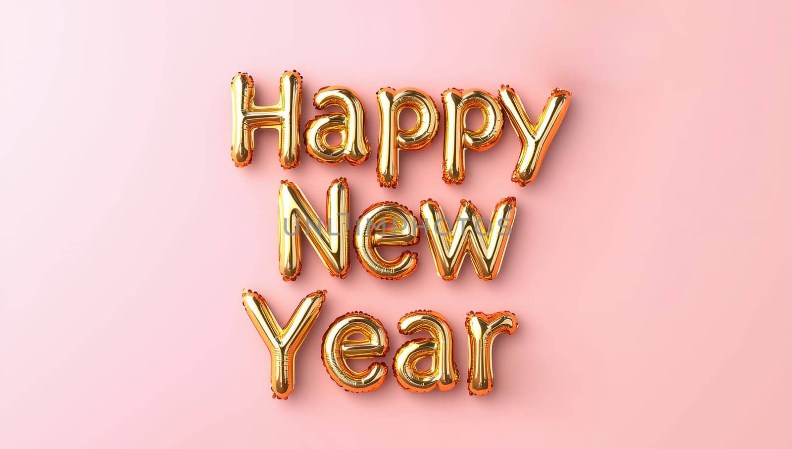 Happy New Year gold foil balloons on pink background