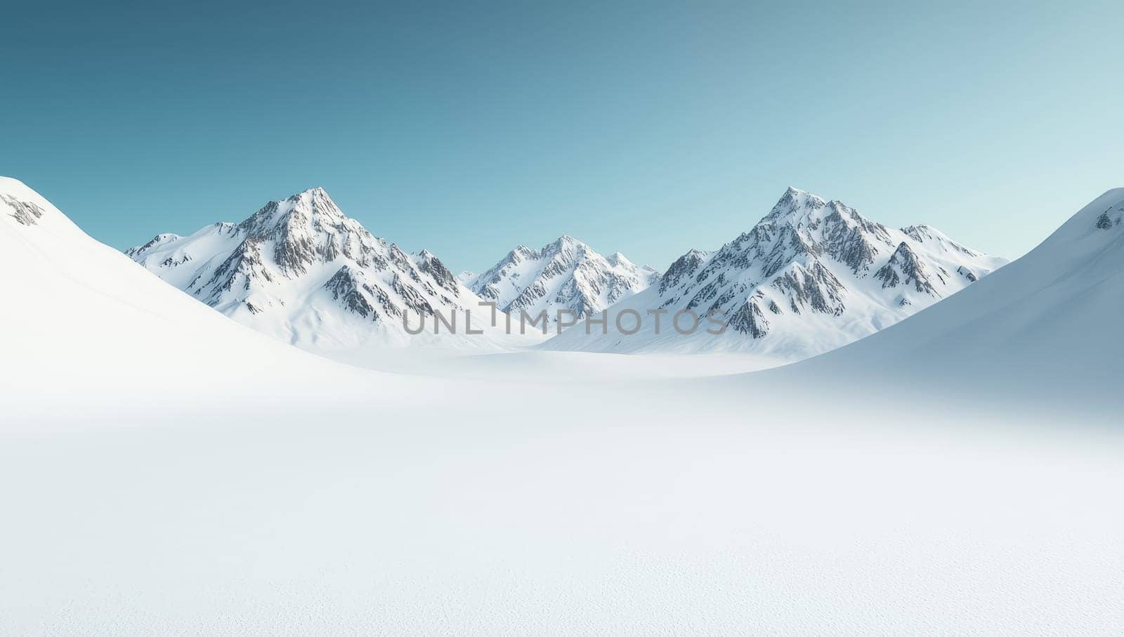 Snowy mountains landscape on a sunny day