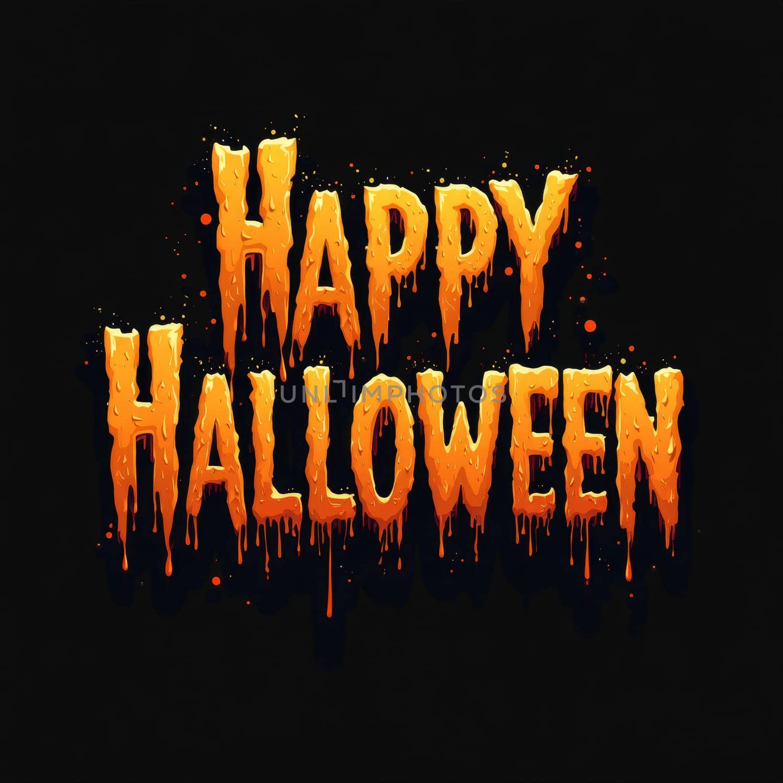 A striking design featuring the words 'Happy Halloween' written in a dripping, eerie orange font. Set against a dark background, the bold and spooky typography captures the essence of Halloween.