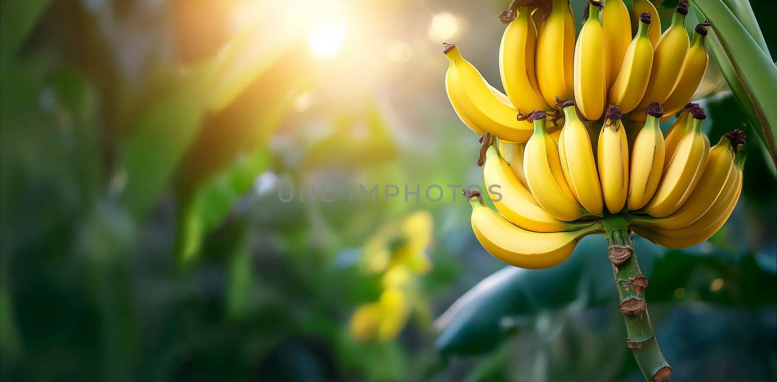 Banana plantation with ripe fruits ready for harvest.