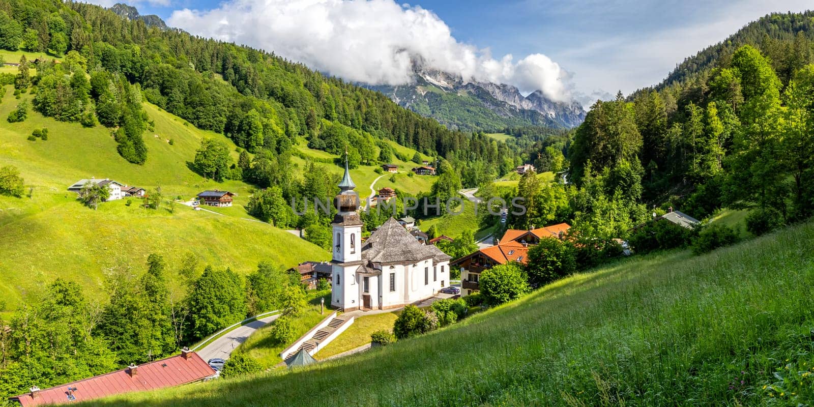 Pilgrimage Church Maria Gern in the Bavarian Alps mountains panorama in Berchtesgaden, Germany by Boarding_Now