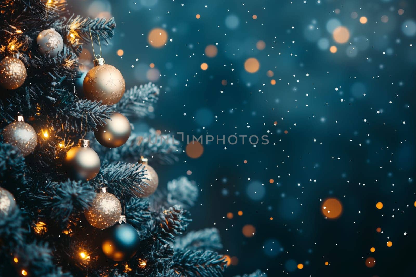 Christmas card with baubles tree and copyspace copy space invitation created with generative ai