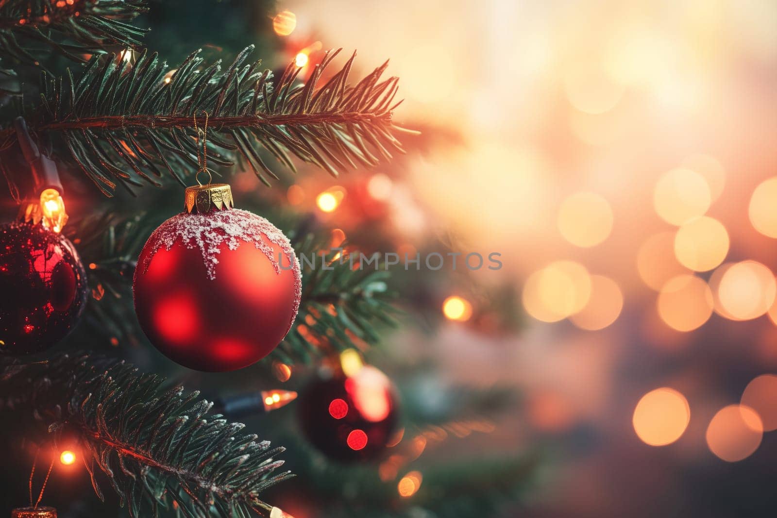 Christmas card with baubles tree and copyspace copy space invitation created with generative ai