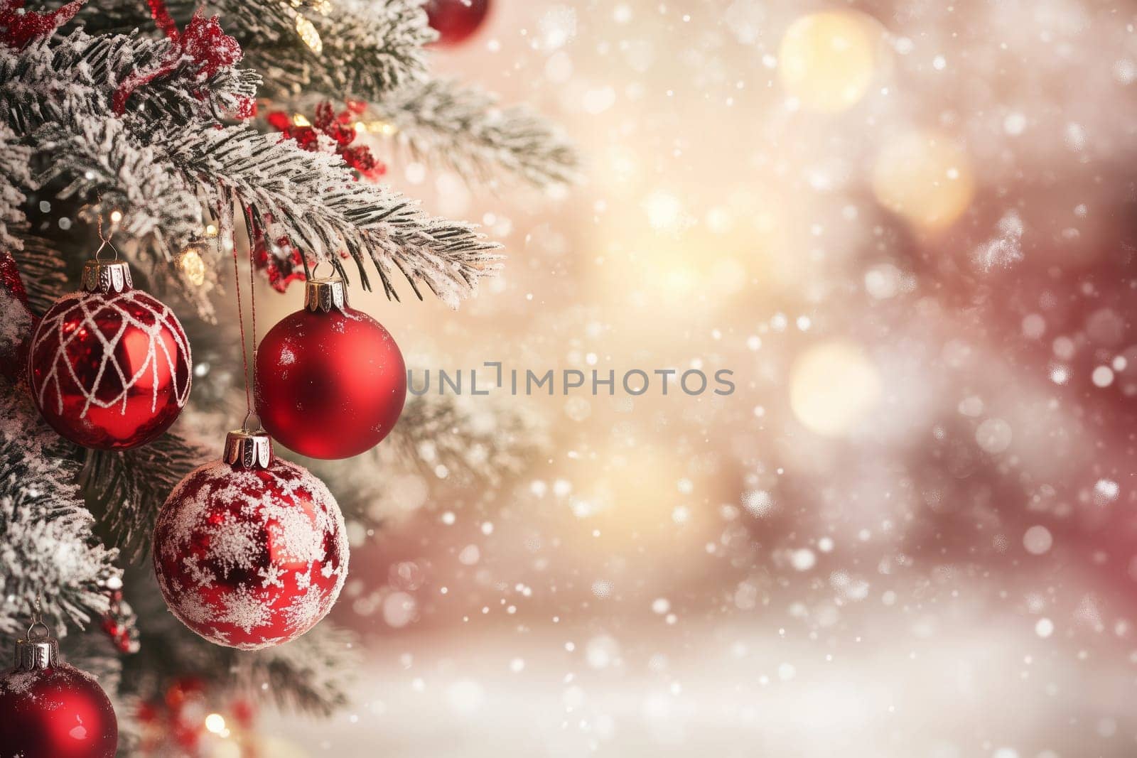 Christmas card with baubles tree and copyspace copy space invitation created with generative ai