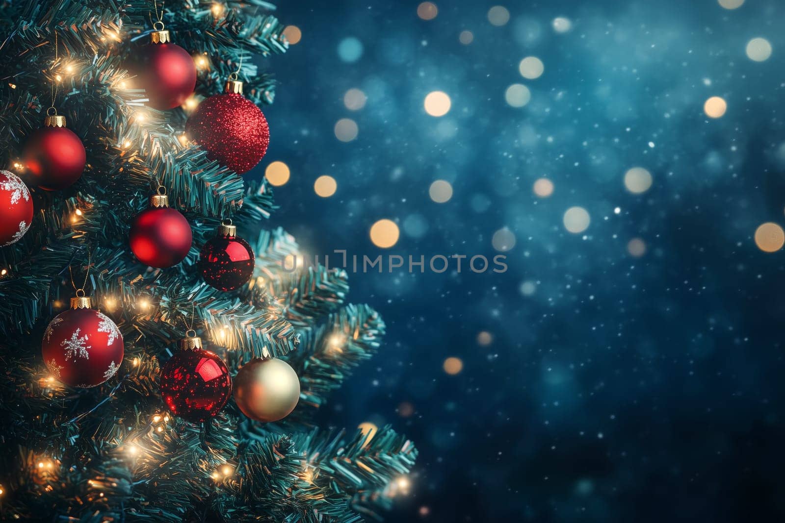 Christmas card with baubles tree and copyspace copy space invitation created with generative ai