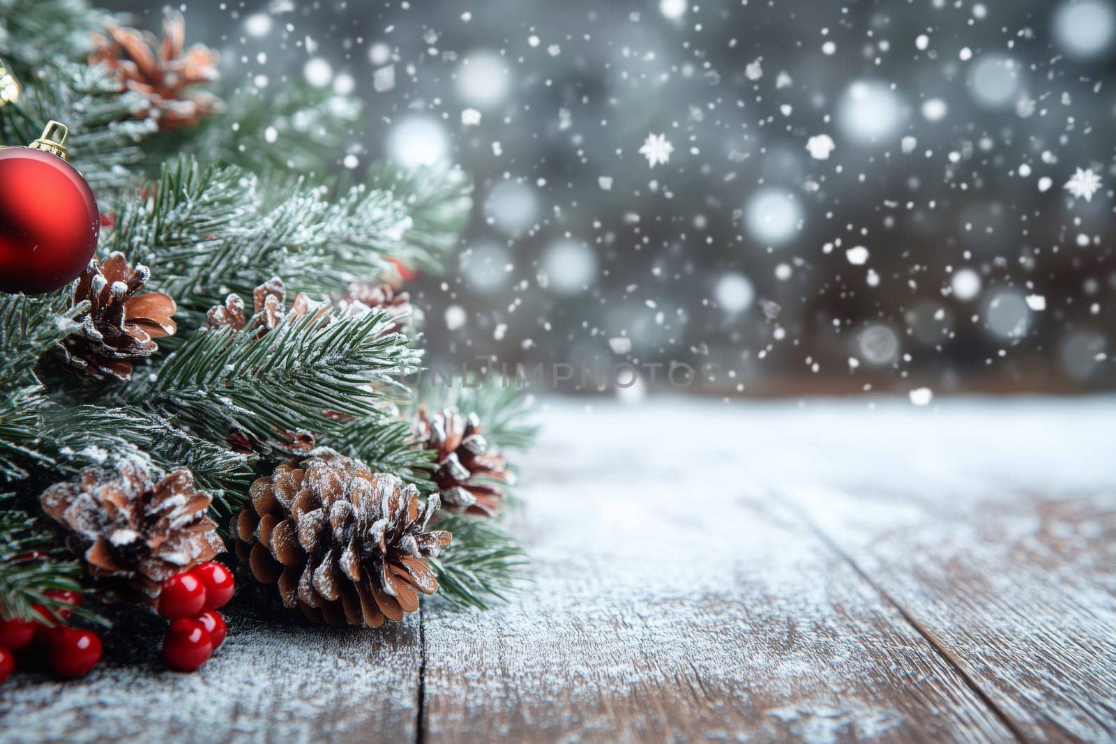 Christmas card with baubles tree and copyspace copy space invitation created with generative ai