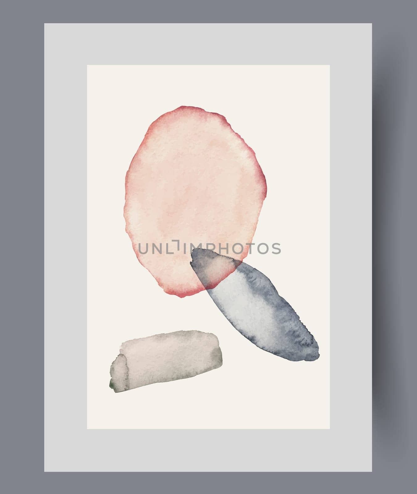 Asymmetrical artistic poster with boho style spots symbolizing chaos and lack of clear structure. Art painting with watercolor aesthetic figures in abstract position for art magazine design