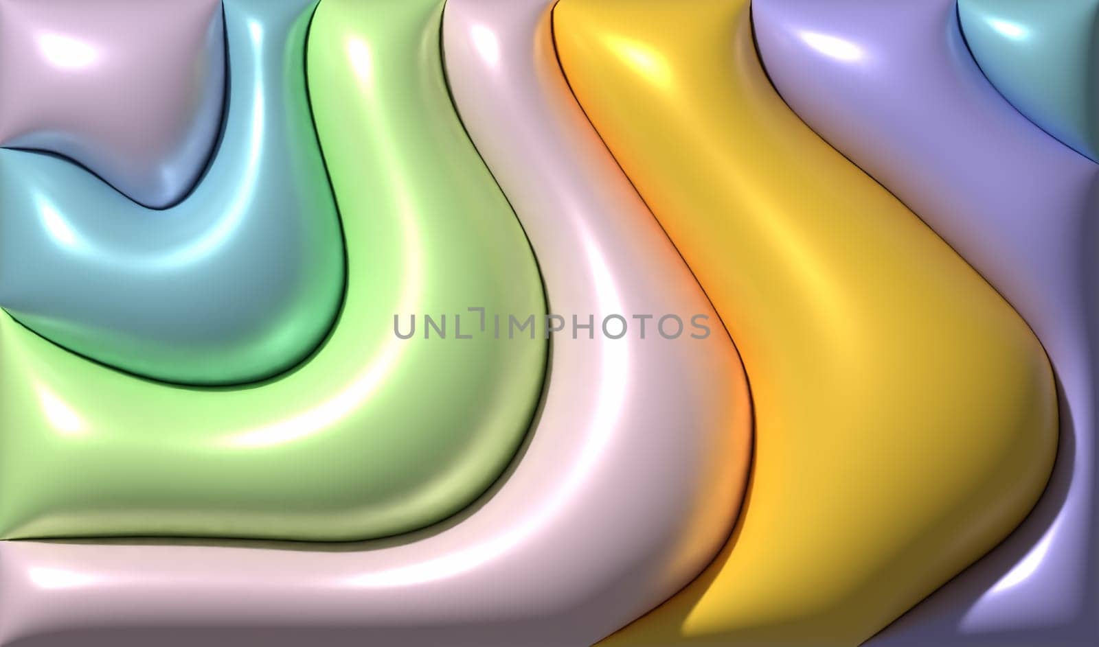 Multicolored inflated figures with shiny surface, 3D rendering illustration