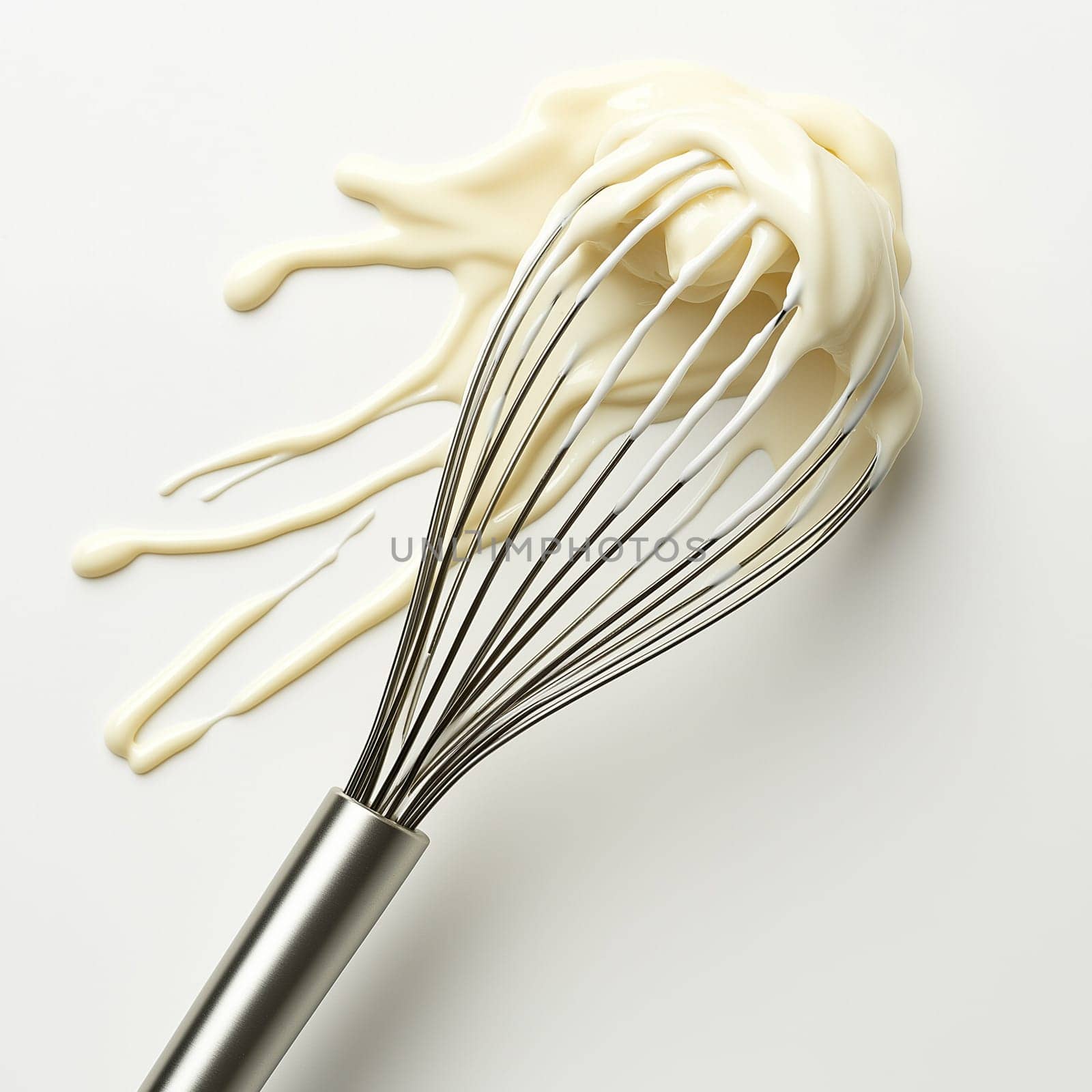 Whisk with cream isolated on white background