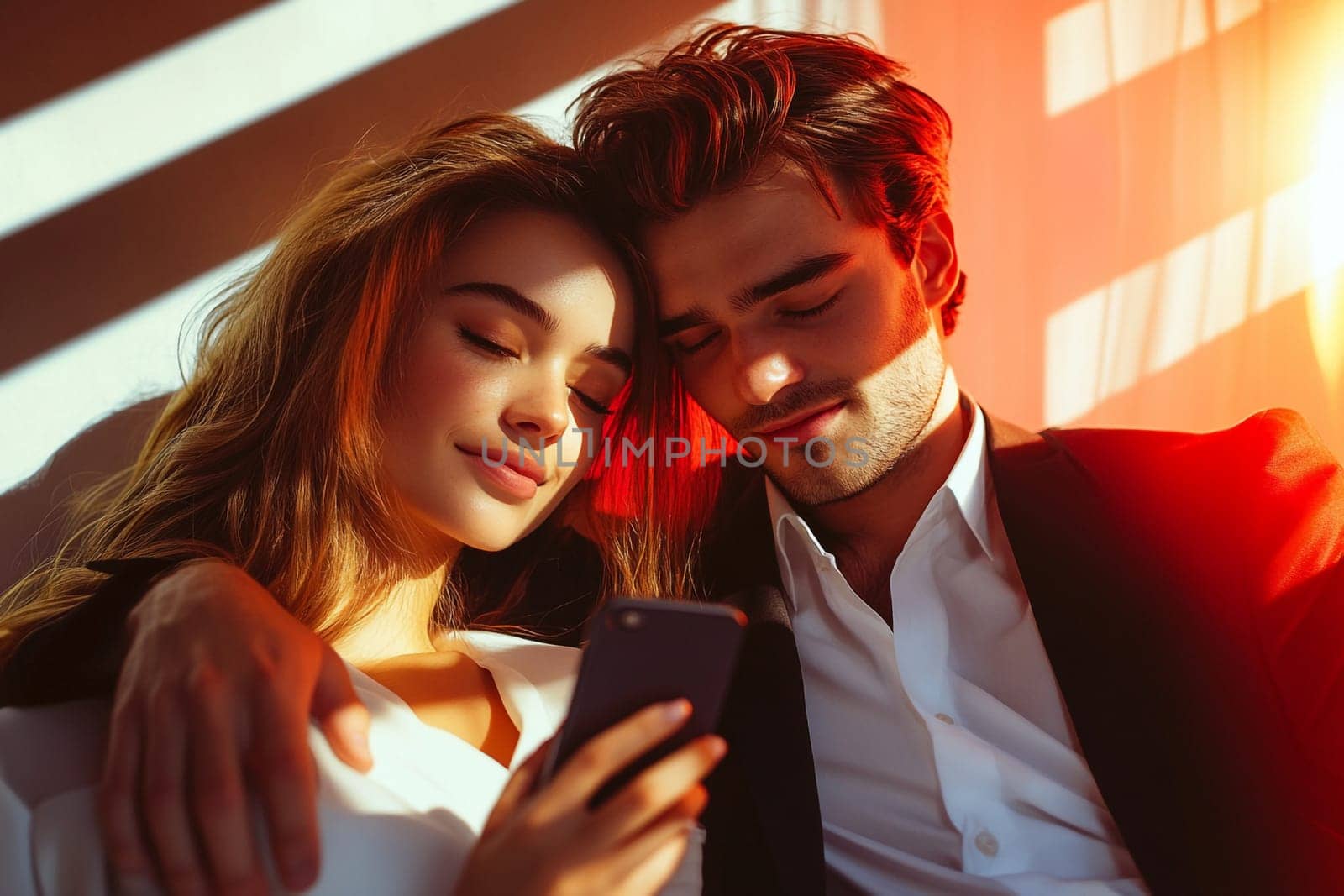 A cute and happy young couple using a smartphone to shop online. Concept sale ,  black Friday