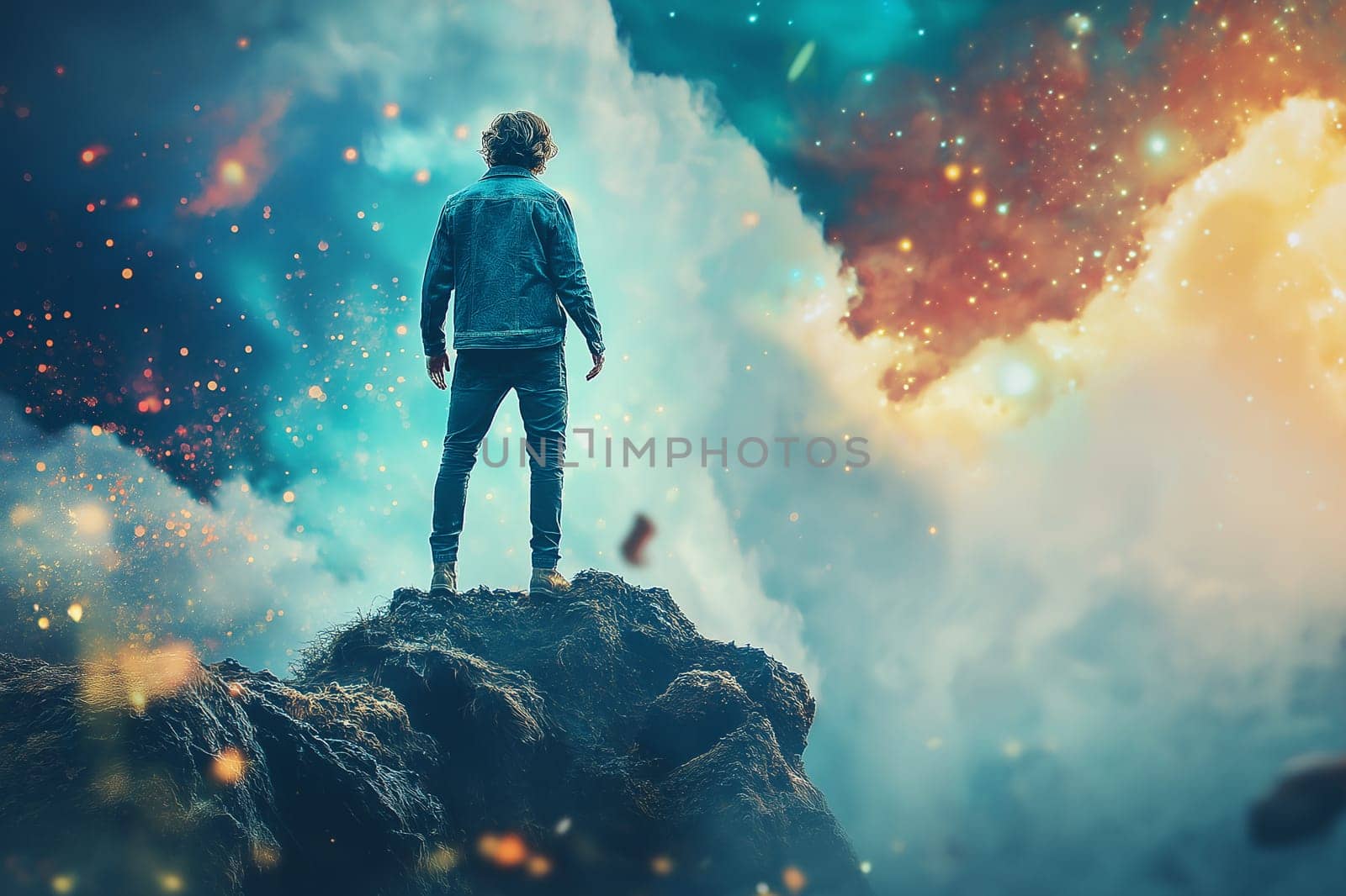 Businessman overcomes obstacles, climbs up top of peak mountain , organizes the ultimate, concept, success, perseverance , competition and leader