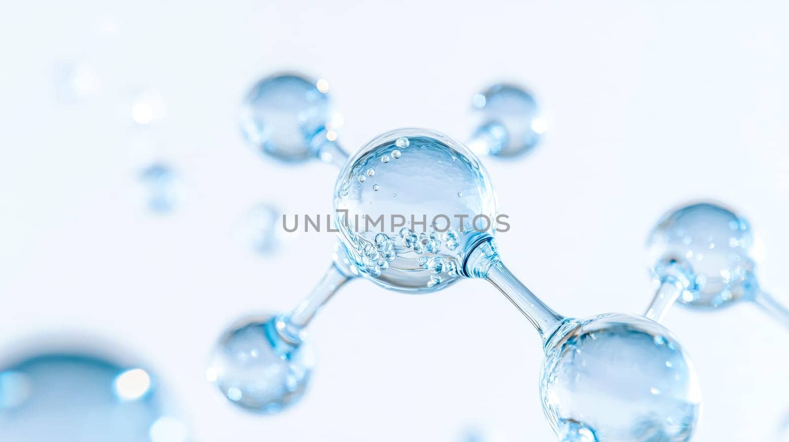 Mesmerizing 3d glass molecule floats gracefully on a light background, perfect for science, technology, and medical projects