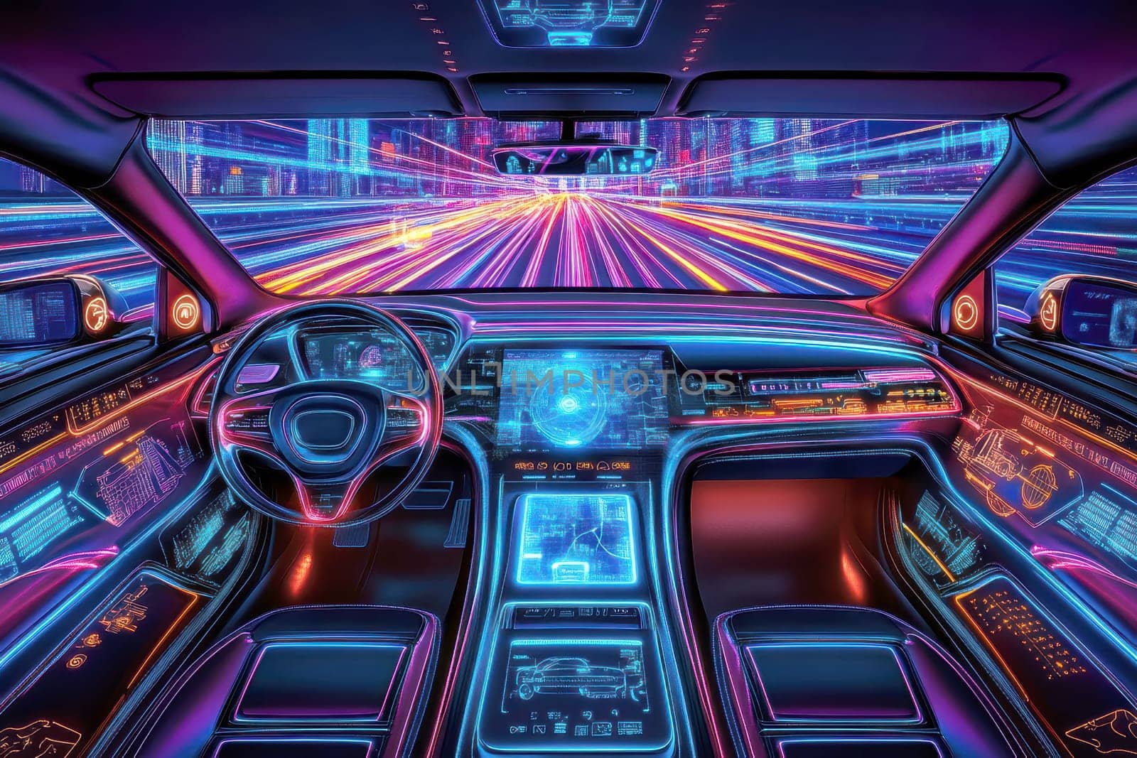 Design of an electric autonomous and modern car. AI generative.