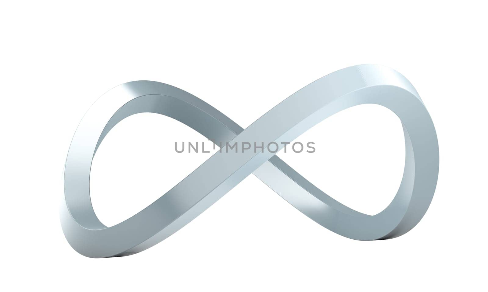 Silver infinity symbol looping isolated  white background 3d