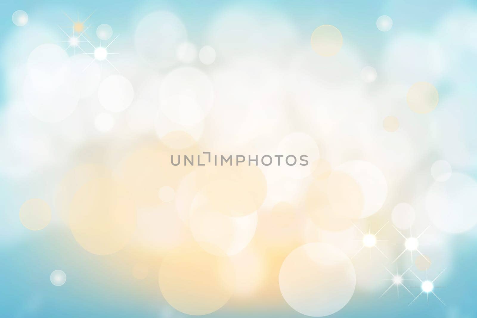 Abstract blurred festive delicate winter christmas or Happy New Year background with shiny blue yellow and white bokeh lighted stars. Space for your design. Card concept.