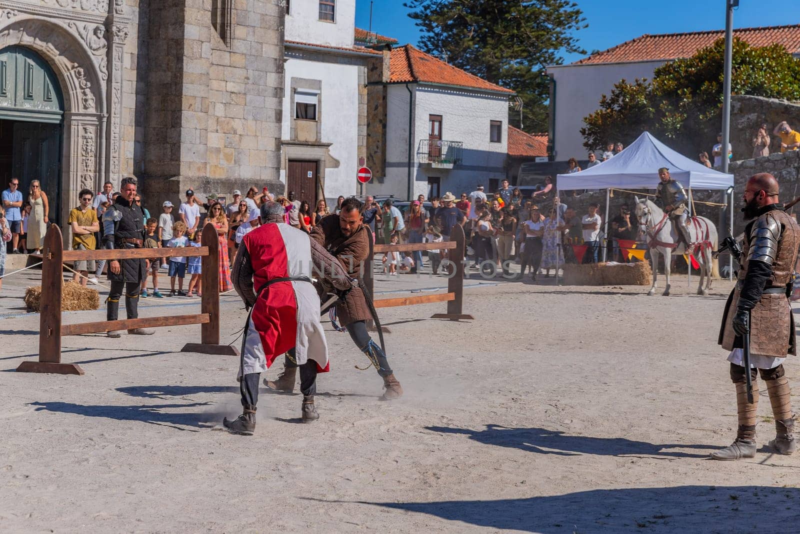 Caminha, Portugal - July 27, 2024: Caminha during the Medieval Fair reenactment. Caminha is a town in the north of Portugal, and very popular among tourists.