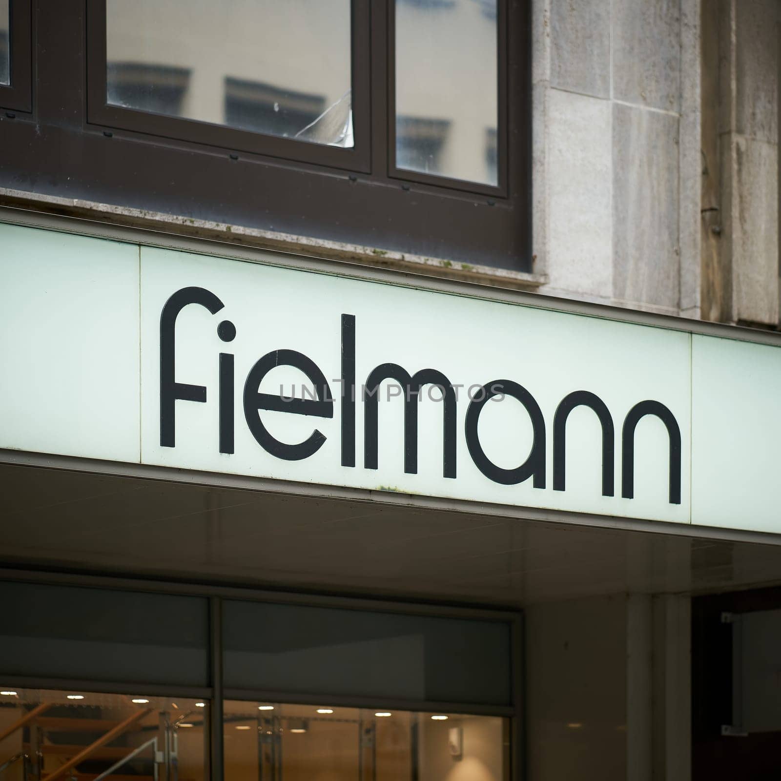 Wuerzburg, Germany – September 26, 2024: Lettering and logo of the German optician Fielmann in the city center of Wurzburg in Germany