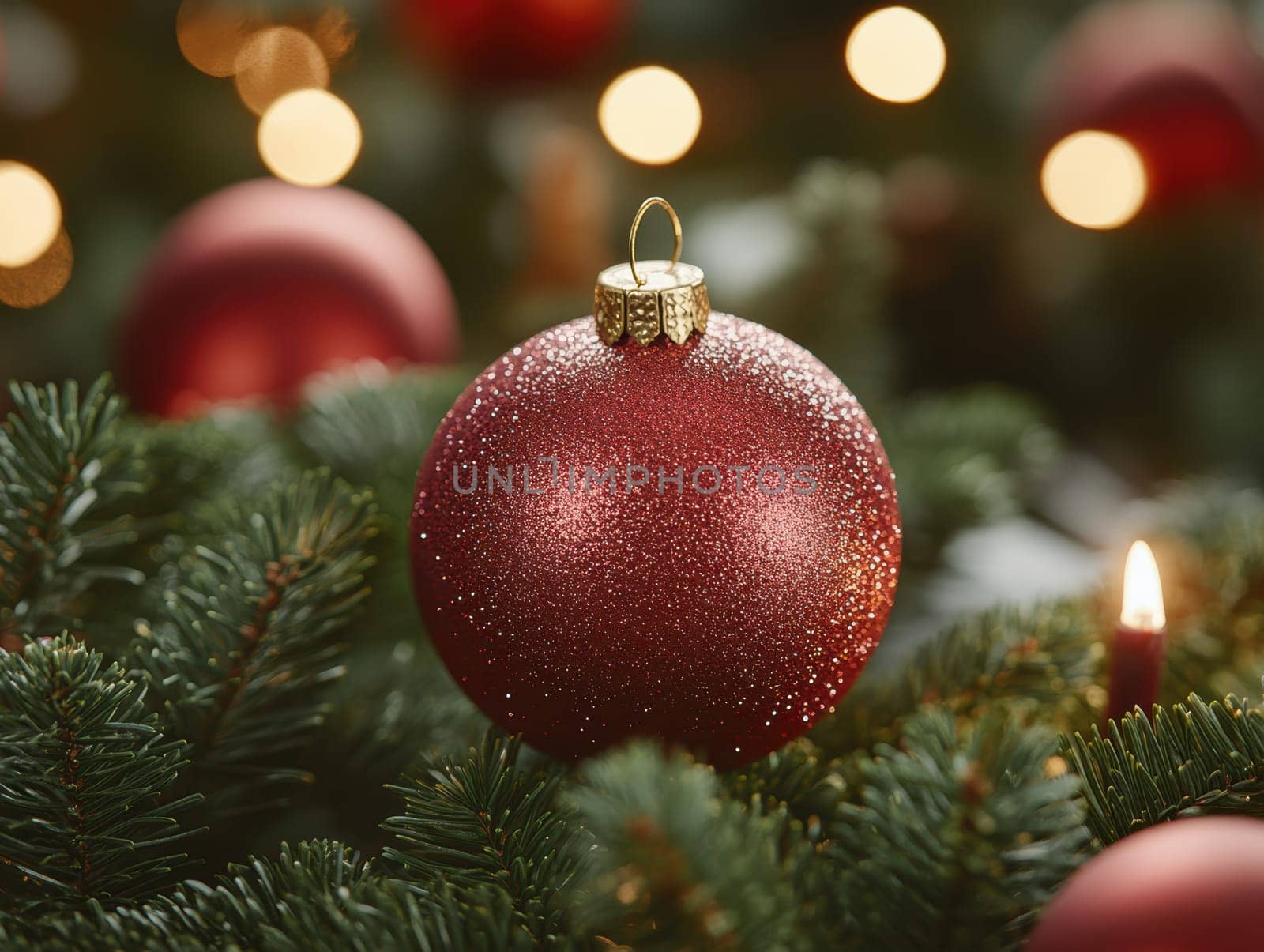 Christmas motifs depicting children, Christmas tree baubles and snow.AI generative.