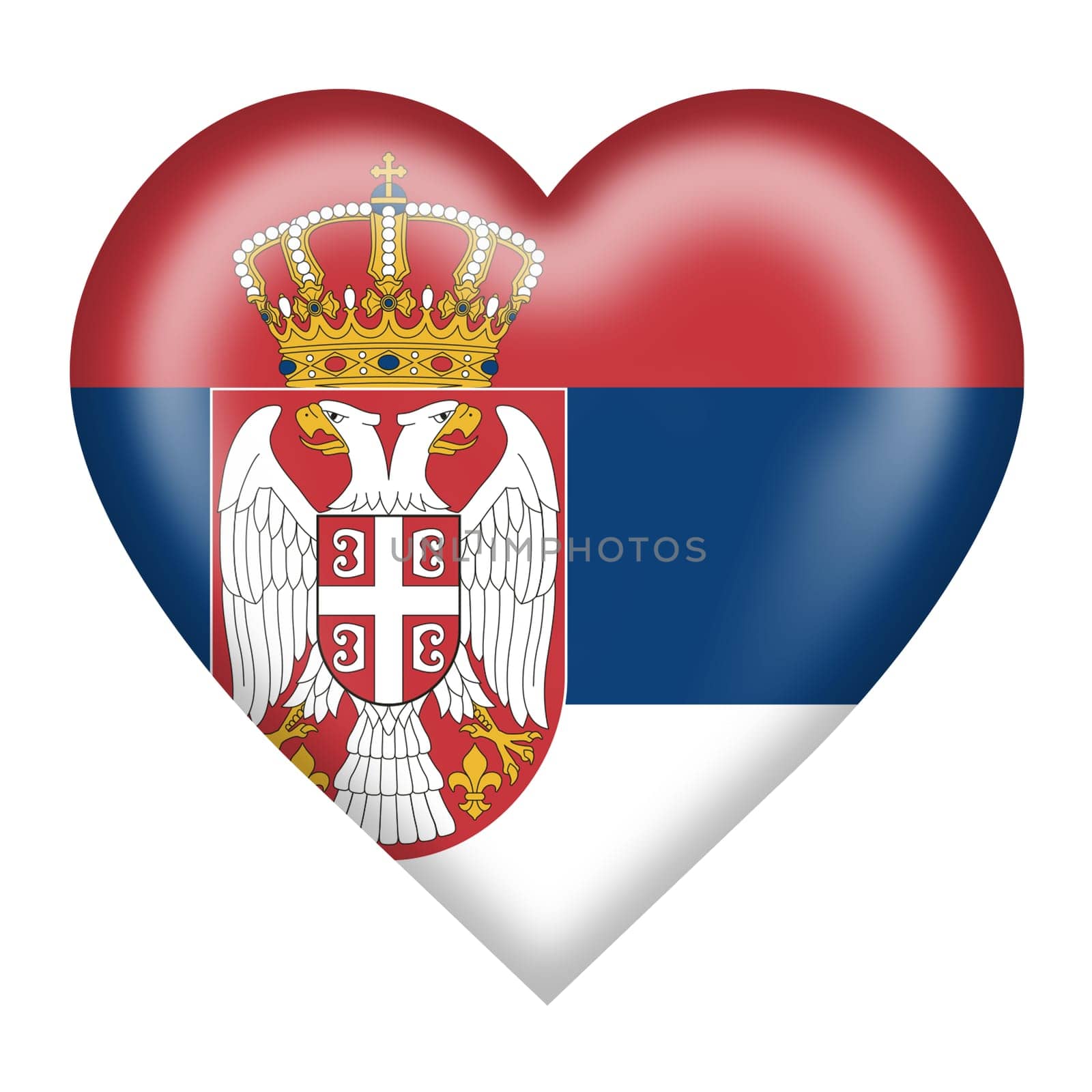 A Serbia flag heart button isolated on white with clipping path