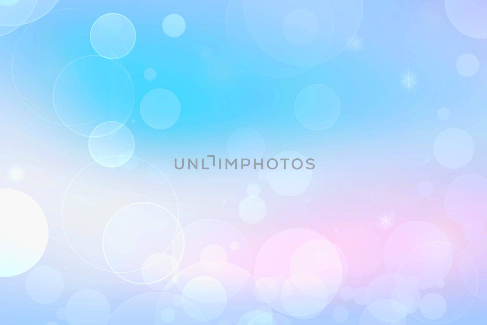 Abstract blurred fresh vivid spring summer light delicate pastel blue turquoise pink bokeh background texture with bright circular soft color lights and stars. Card concept. Beautiful backdrop illustration.