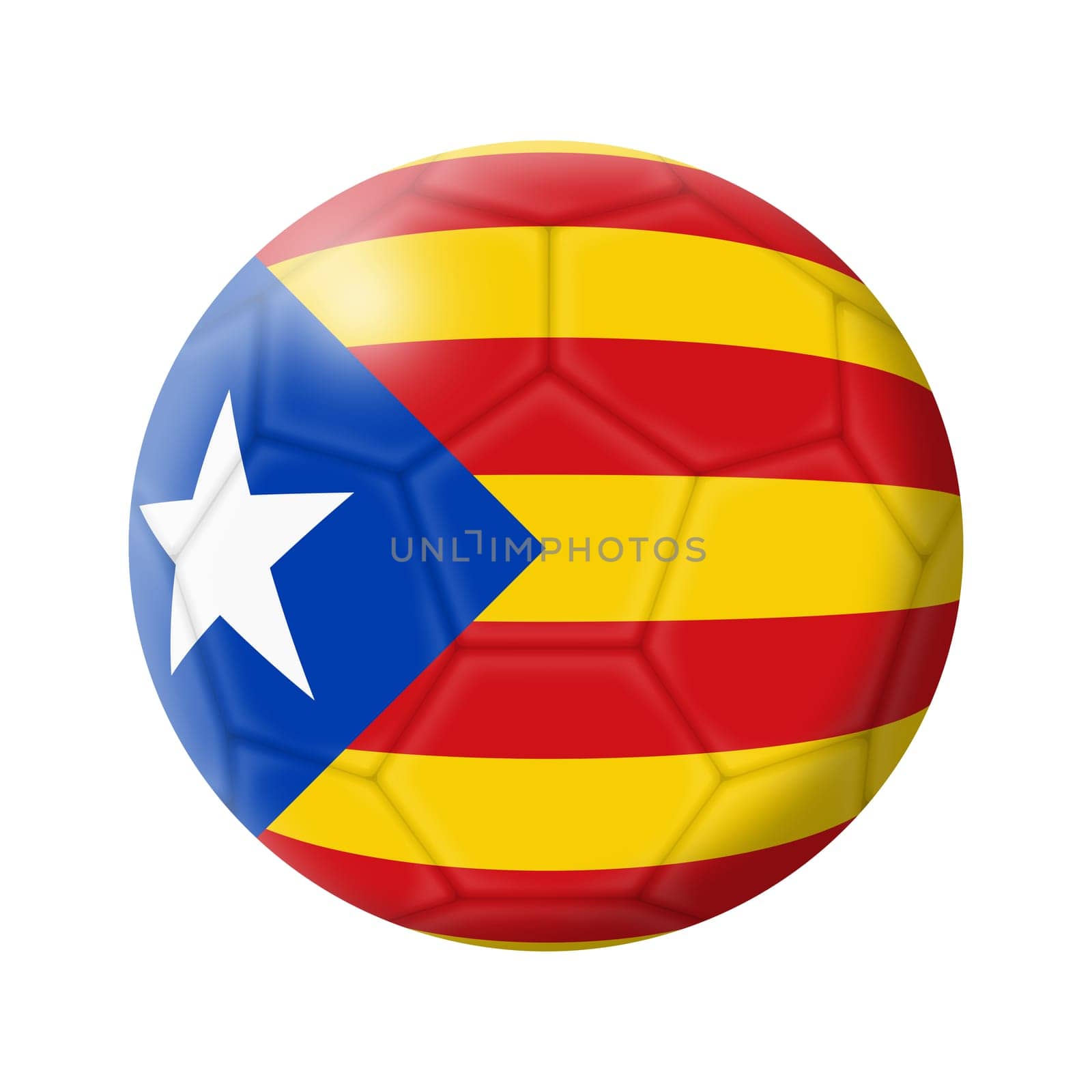 A Catalonia soccer ball football 3d illustration isolated on white with clipping path red yellow blue white star Estelada