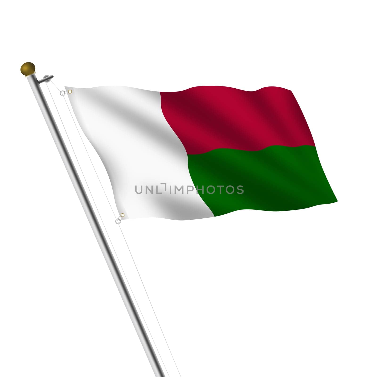 A Madagascar flagpole 3d illustration on white with clipping path