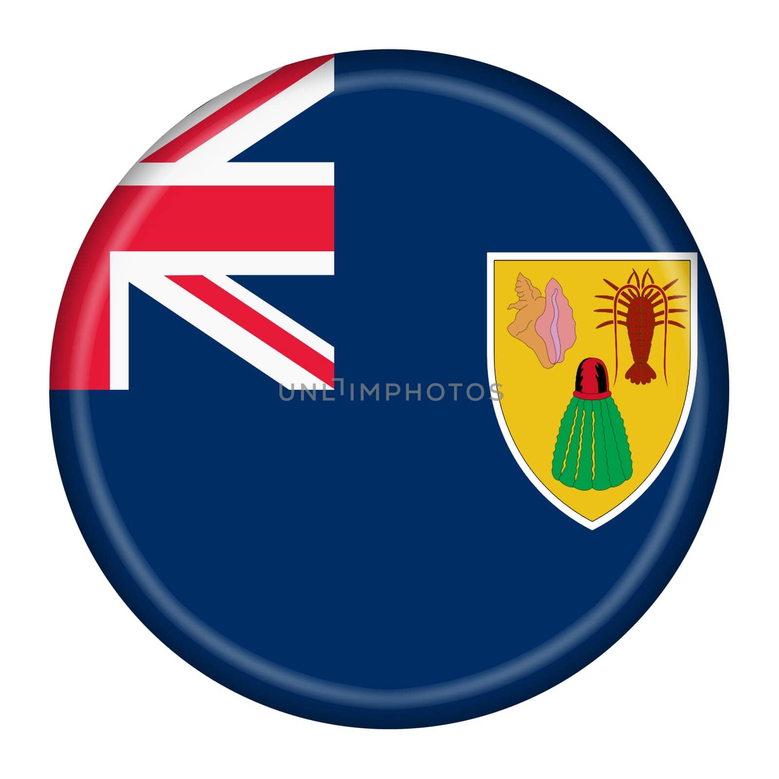A Turks and Caicos Islands flag button 3d illustration with clipping path