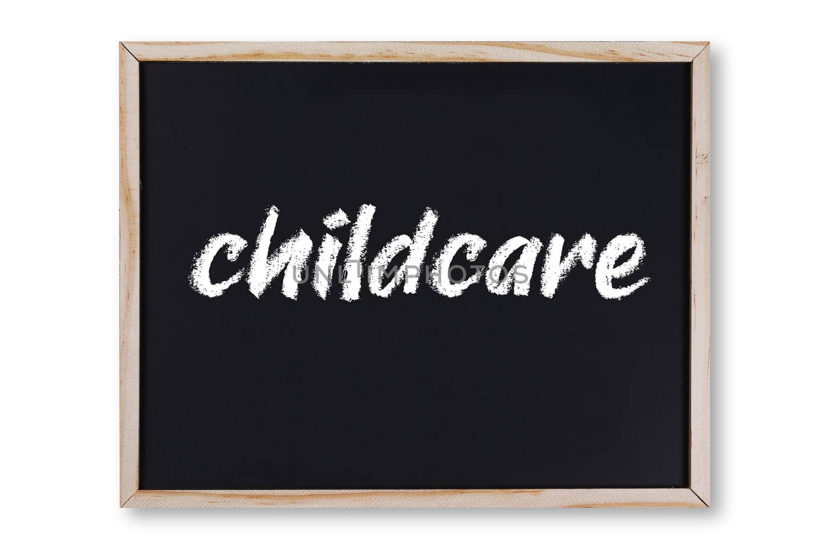 childcare concept chalk on chalkboard with clipping path to remove shadow