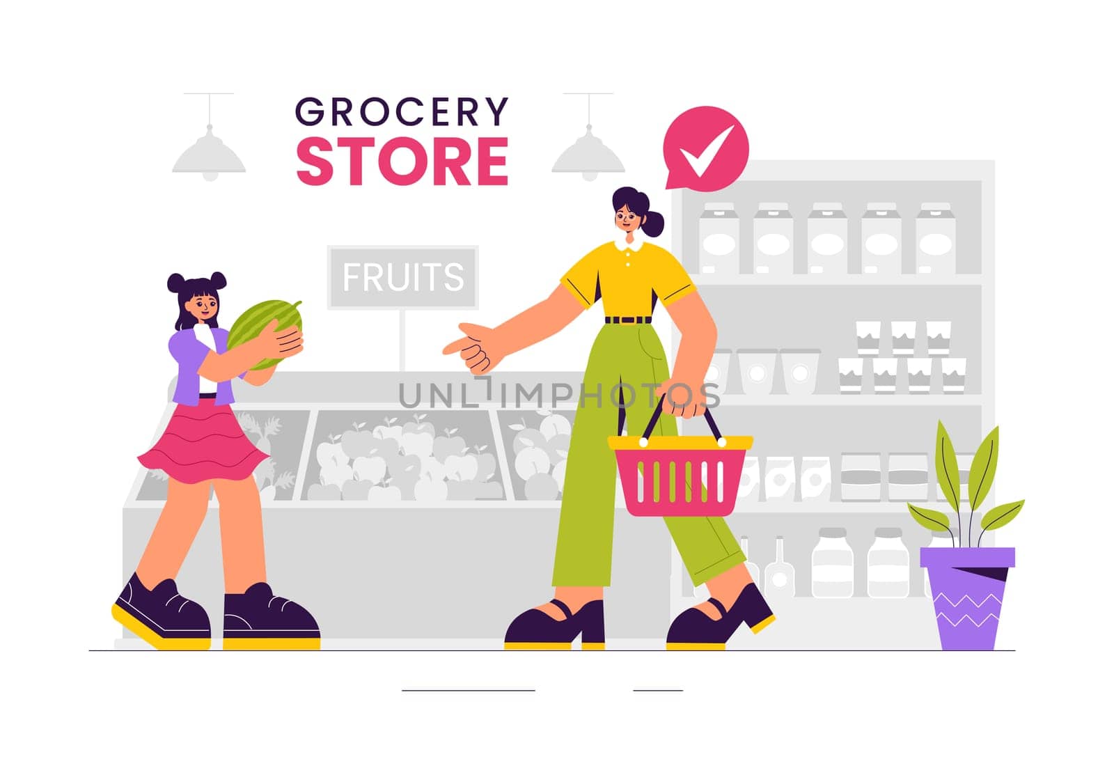 Vector Illustration of a Grocery Store Shelf Stocked with Assorted Food Items and Products for Daily Shopping Needs in a Flat style Background