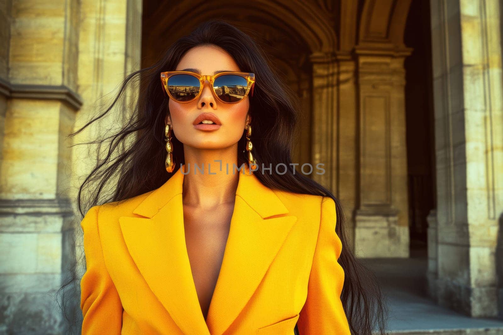 Women photographed on the street, all 70s style. AI generative