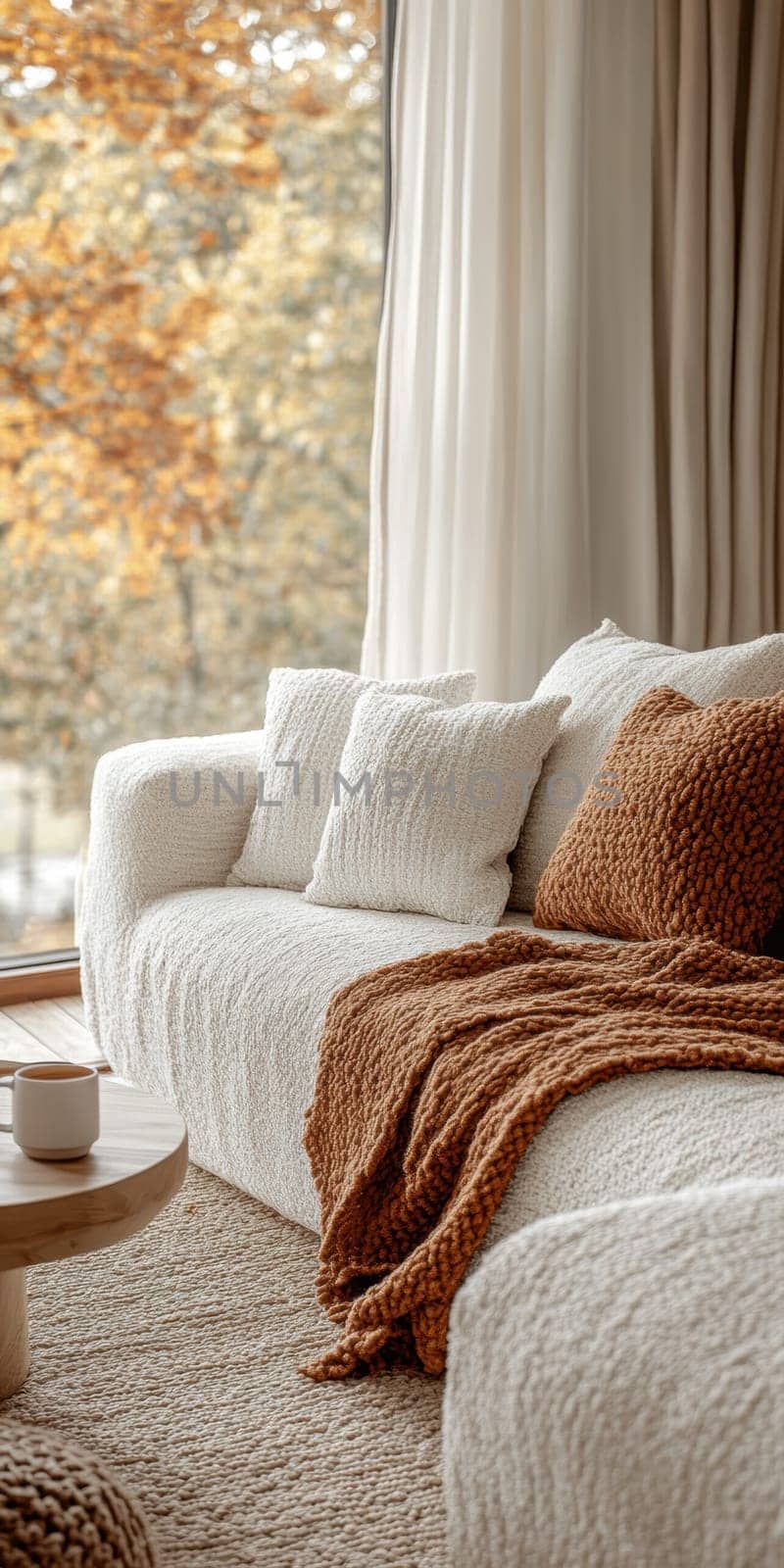 A cozy corner of the house, perfectly suited for autumn relaxation. AI generative.