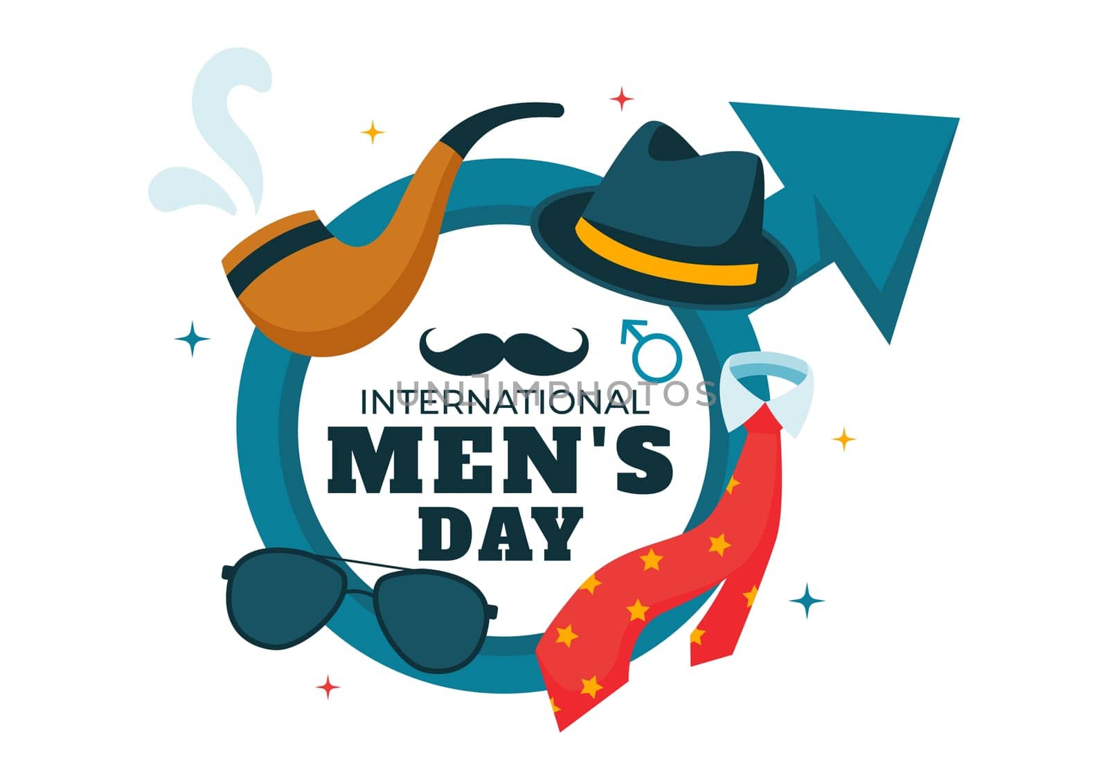 International Men's Day Vector Illustration on November 19 Featuring Men's Accessories like Ties and Mustaches in a Flat Style Cartoon Background