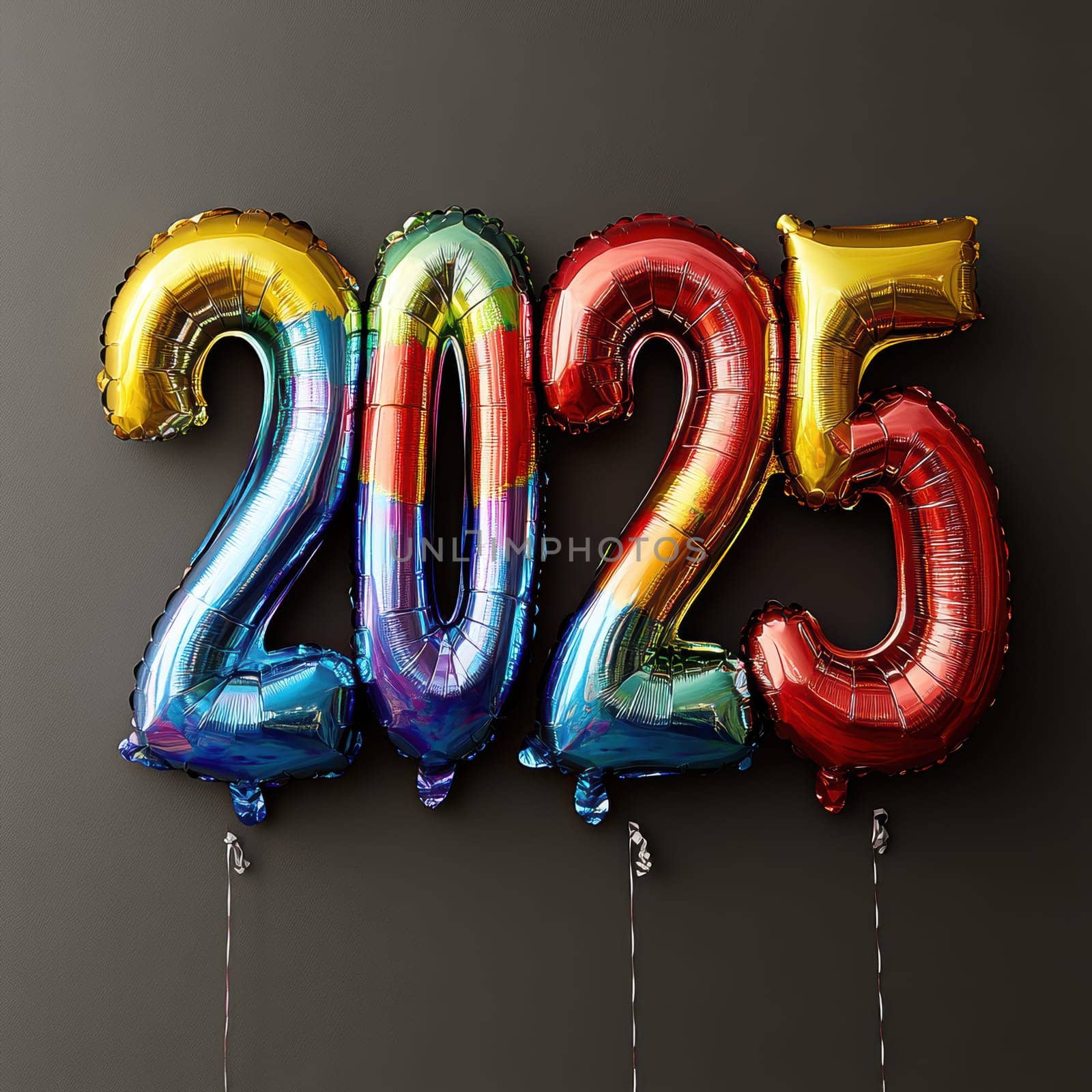 happy, new, year, number " 2025"" ballons, firework. AI generative."
