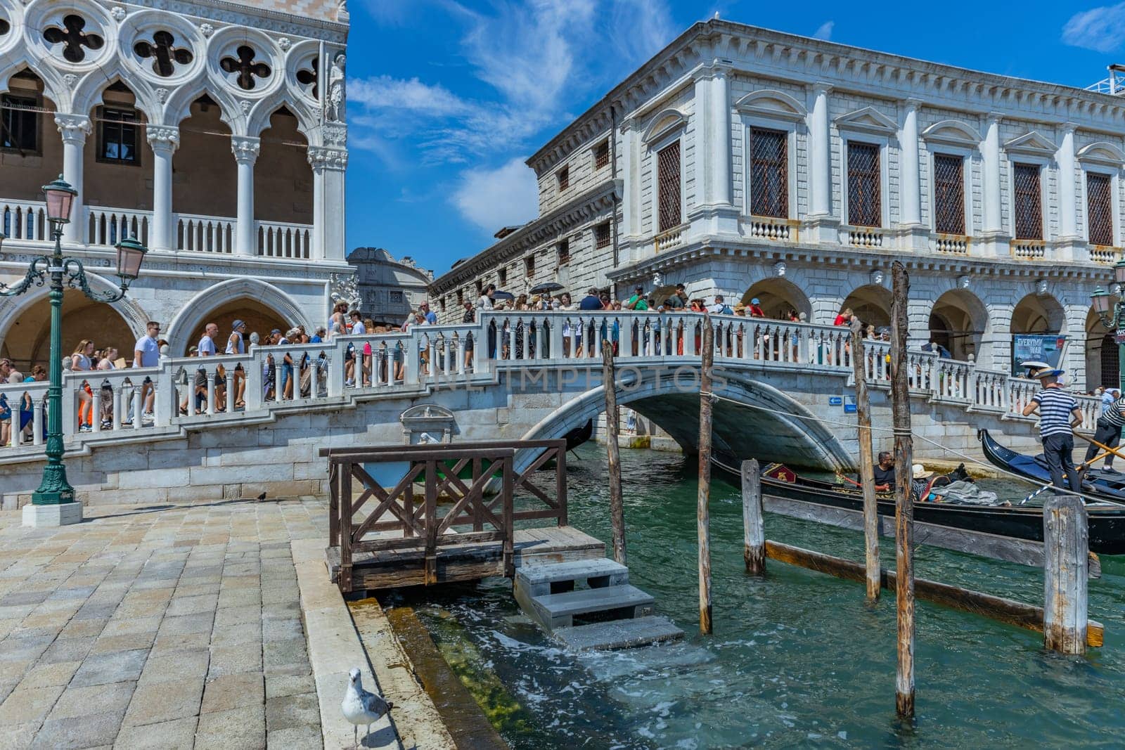 Venice, Italy - July 26, 2024: Palazzo Ducale from the lagoon in Venice, Italy. Formerly the residence of the Doge and now a museum, the palace is one of the main landmarks of the city