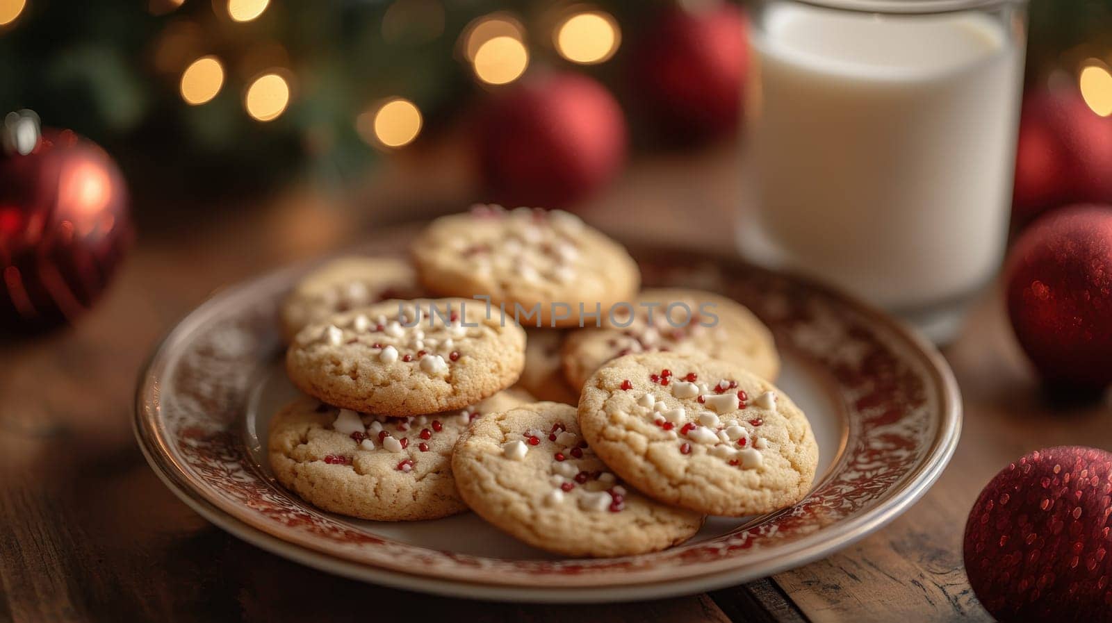 Christmas Cookies and Milk, Festive Treats on a Rustic Table